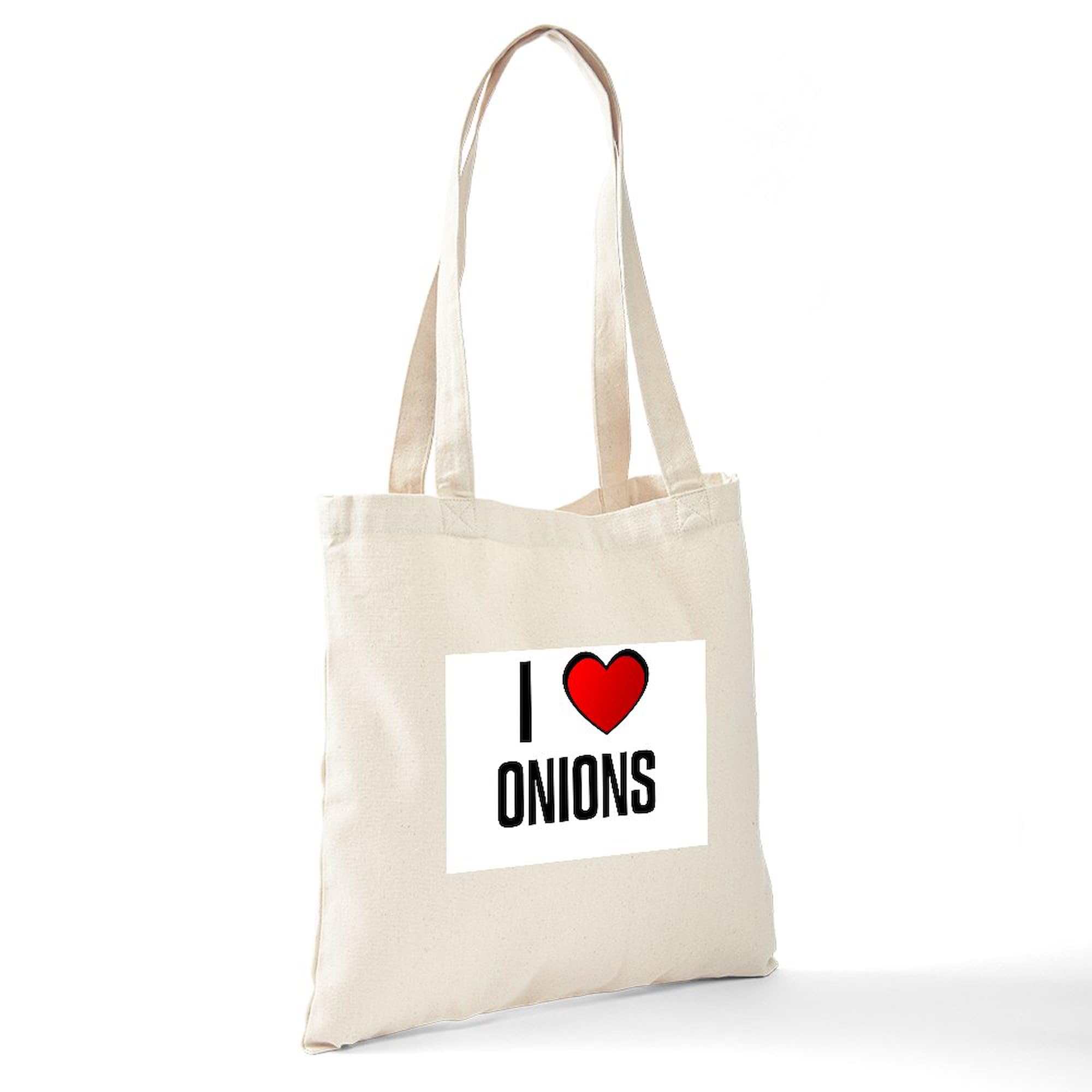 I LOVE ONIONS Tote Bag - Natural Canvas Reusable Grocery Shopping Tote - Perfect for Farmers Market, Grocery Store & Eco-Friendly Lifestyle