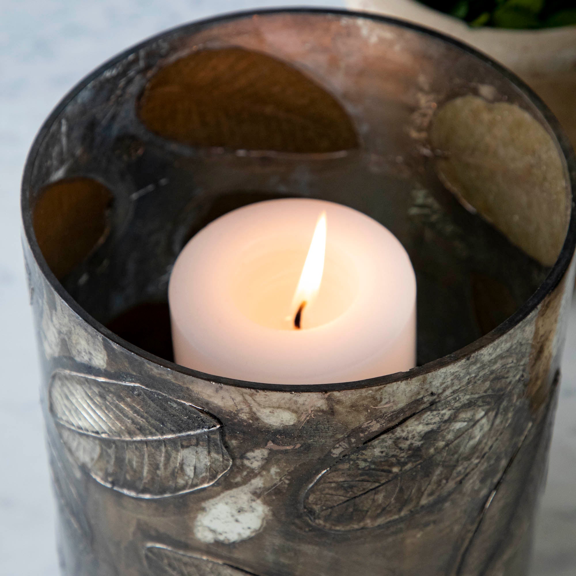 Elegant Embossed Mercury Glass Candle Holder with Leaf Design - Perfect for Wedding Centerpieces, Holiday Decor & Romantic Dinner Ambience