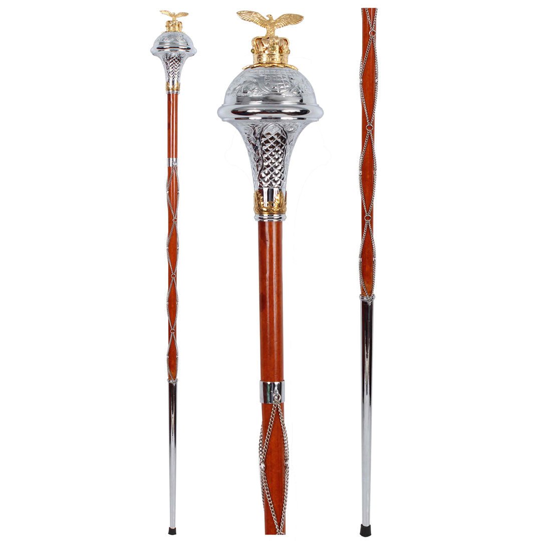 Professional Chrome Drum Major Mace Stave with Gold Eagle Top - Perfect for Marching Band Performances & Parades