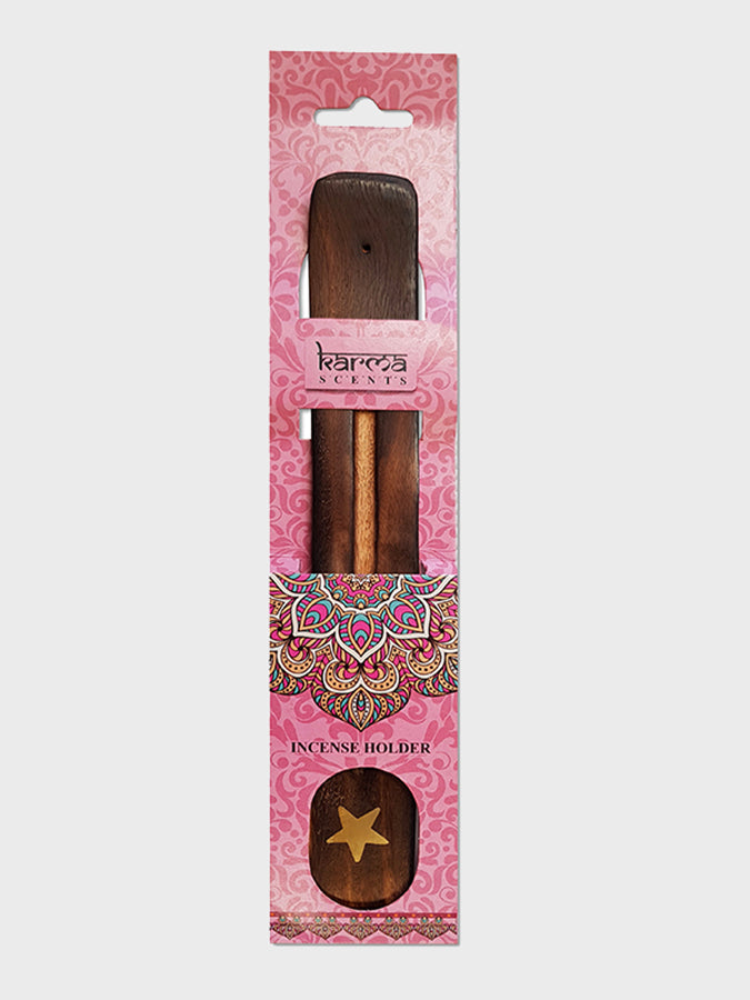 Namaste Karma Scents Brass Inlay Mango Wood Incense Ash Catcher Holder - Handcrafted Spiritual Decor for Yoga, Meditation & Home Aromatherapy