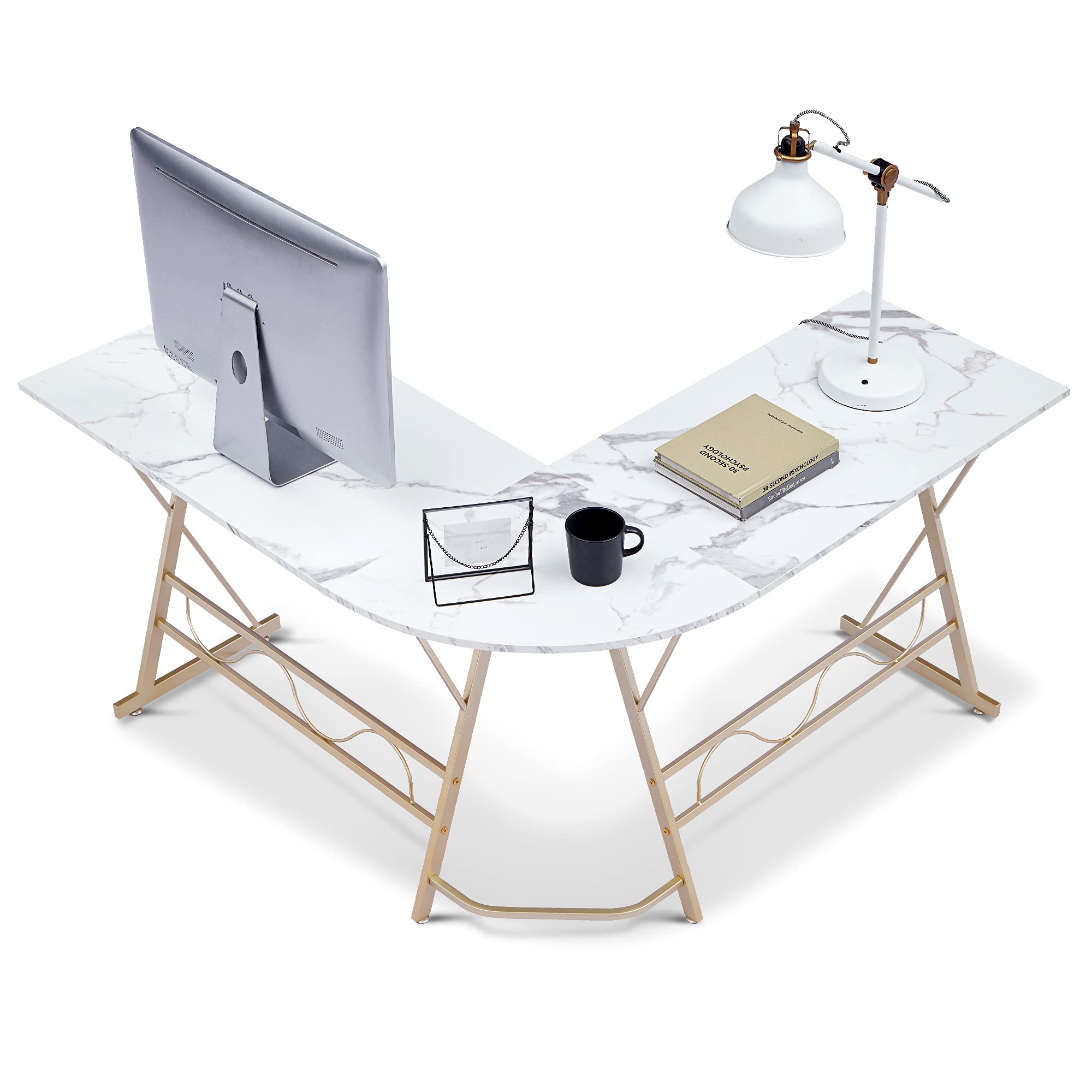 ivinta L-Shaped Computer Corner Desk - 49.6 Inch White Gold Home Office Desk, Modern Gaming & Writing Workstation for Small Spaces | Perfect for Home Office, Gaming Setup & Study Room