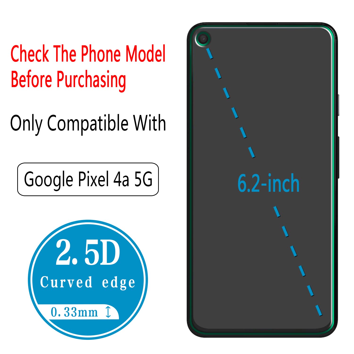 HPTech 2-Pack Google Pixel 4a 5G Tempered Glass Screen Protector - Anti-Scratch, Bubble-Free for Daily Protection