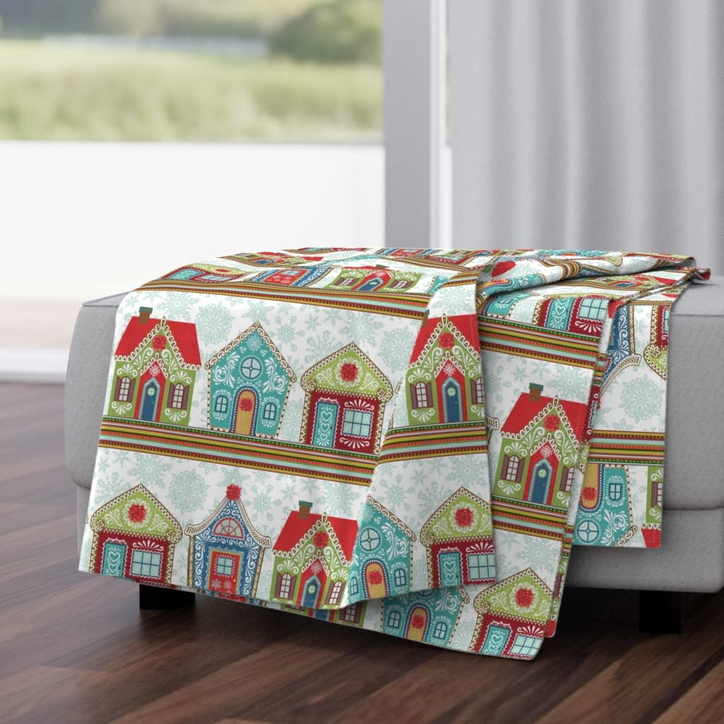 Luxe Velvet Throw Blanket 50x70 Inches - Gingerbread Holiday Winter Village Snowflake Folk Art Print | Cozy Sofa Blanket for Christmas Decor, Bedroom & Gift