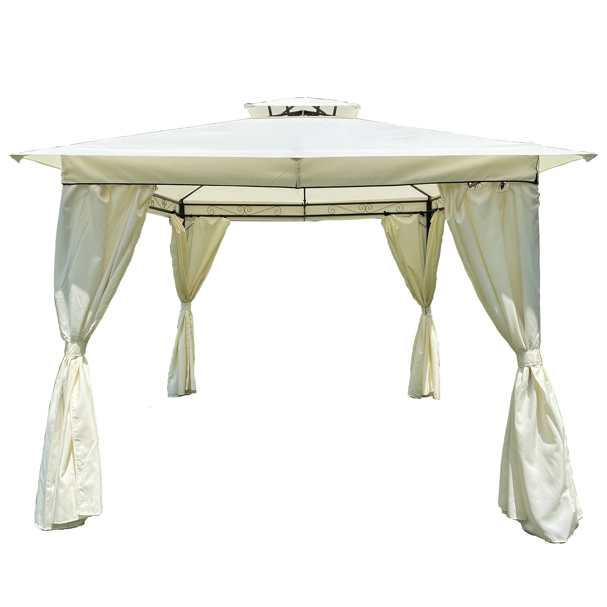 10x10 FT Outdoor Patio Garden Gazebo Tent with Canopy & Curtains - Beige & Dark Shade for Backyard, Deck, or Poolside Relaxation