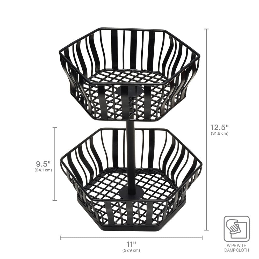 Hexagon 2-Tier Storage Basket - Woven Rattan Organizer for Bathroom, Bedroom, or Living Room - Stylish Home Decor & Space Saving Solution