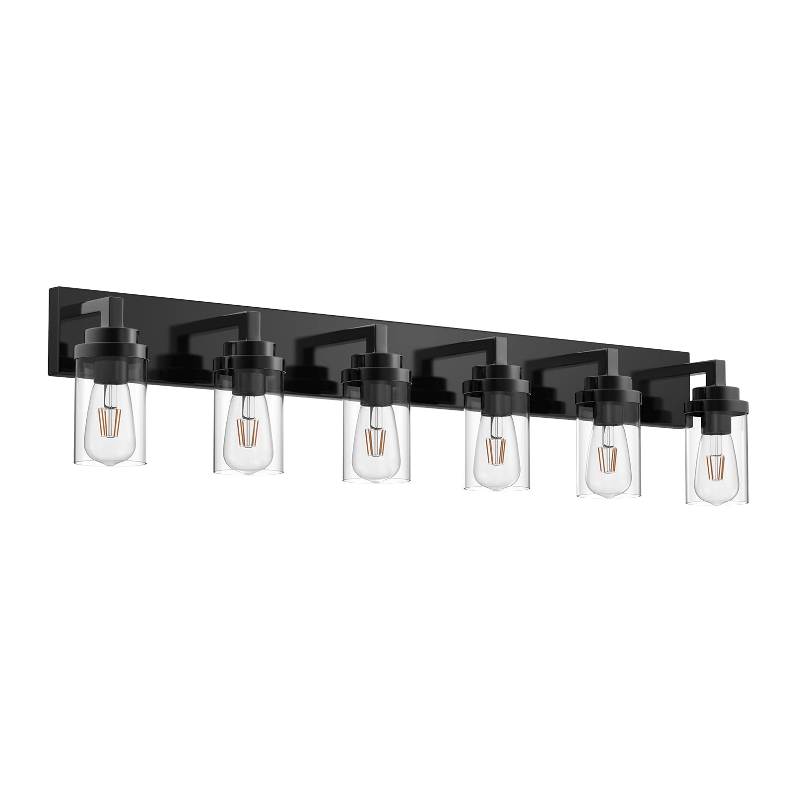 MELUCEE 6-Light Modern Black Vanity Lights with Clear Glass Shade - Industrial Wall Mount Bathroom Lighting Fixture for Mirror, Powder Room, Kitchen & Living Room | Perfect for Makeup Vanity, Dressing Area & Home Decor