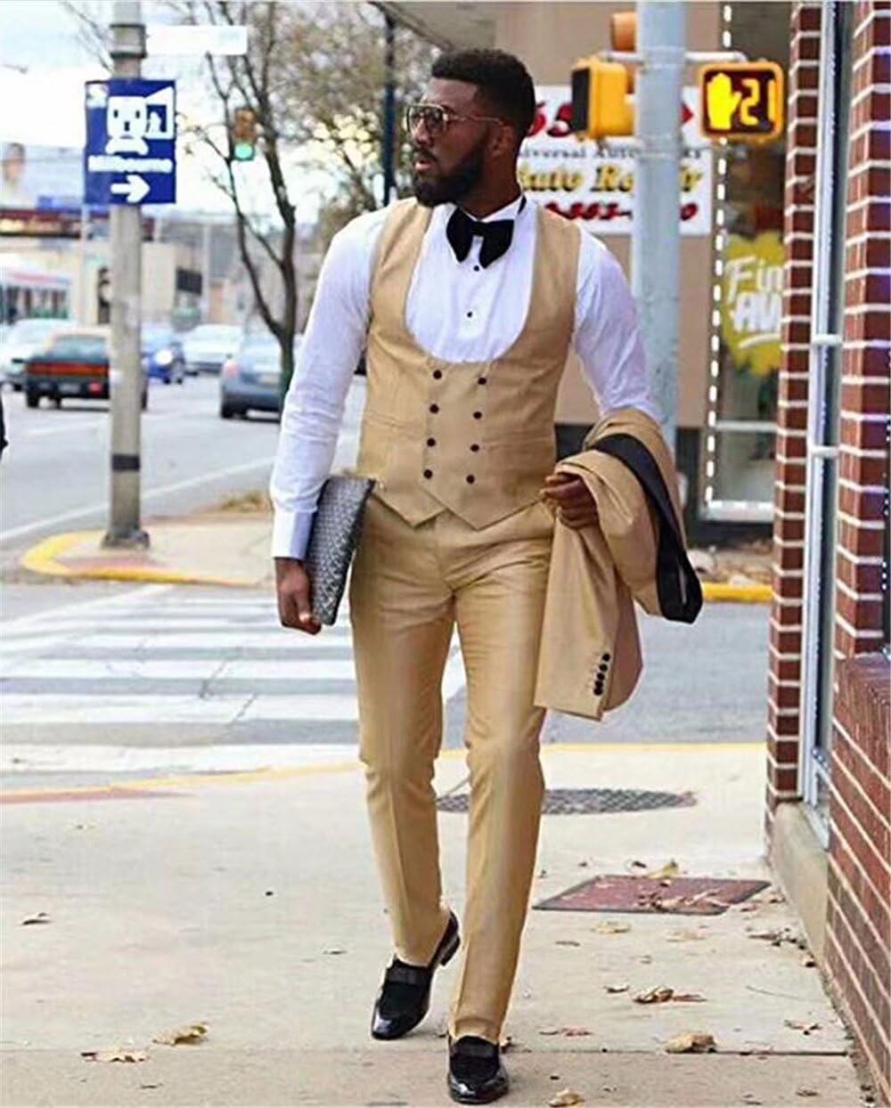Premium Men's 3-Piece Slim Fit Tuxedo Suit - Gold Wedding Suit for Groom, Prom & Formal Events - Luxury Business Attire for Special Occasions