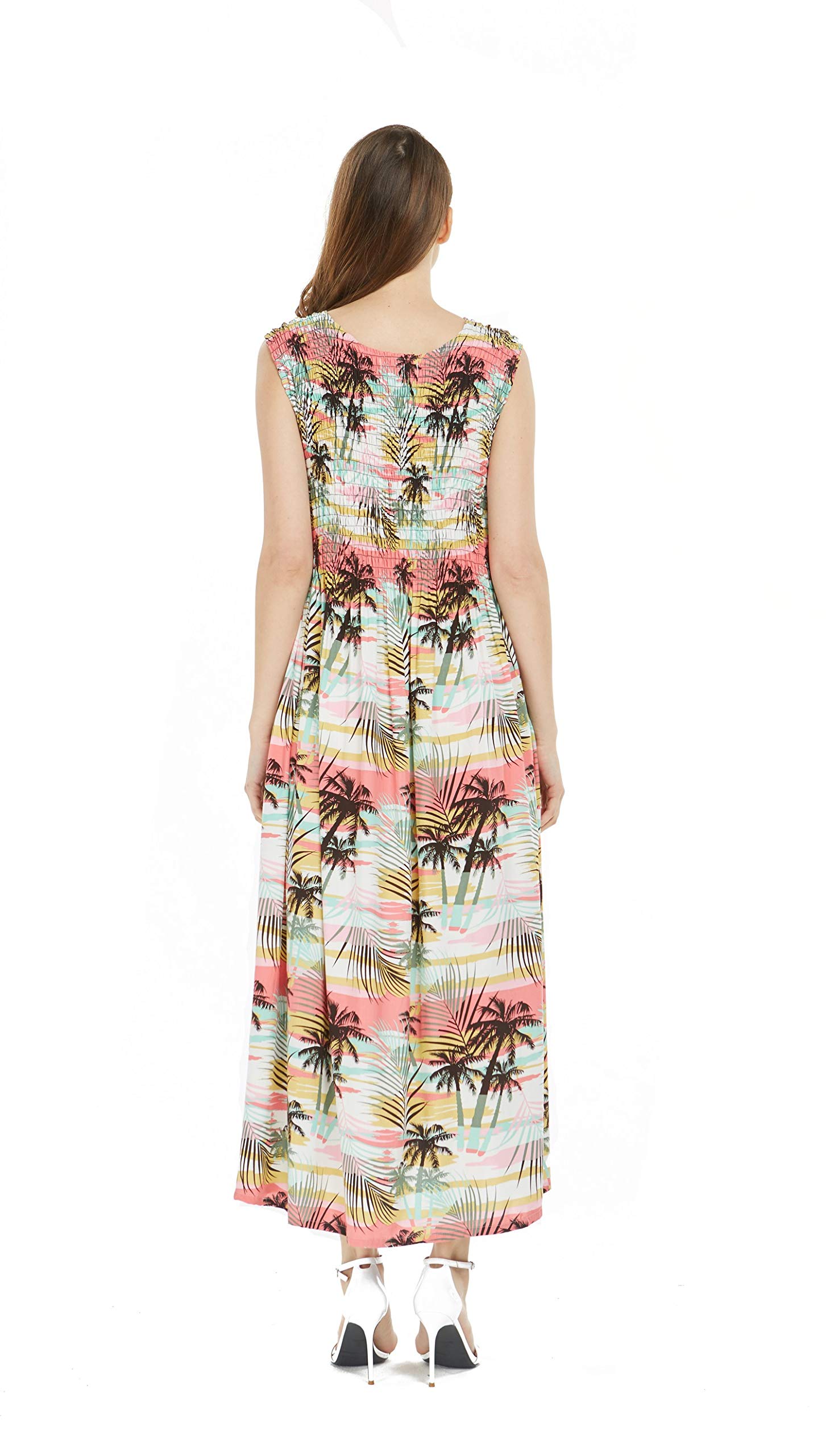 Hawaiian Maxi Tank Dress for Women - Elastic Luau Dress with Sunset Floral Print | Perfect for Beach Vacation, Summer Party & Tropical Getaway