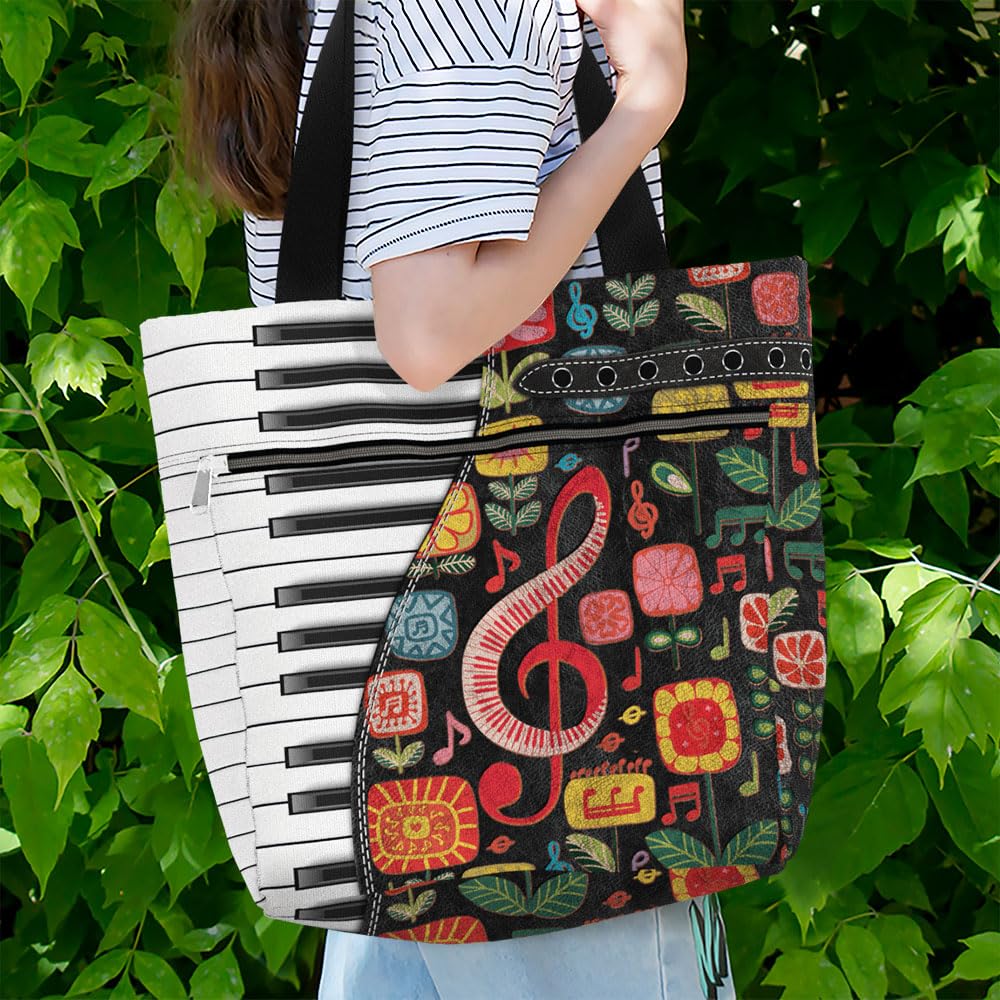 84Hoods Stylish Large Tote Bag for Women - Spacious Shoulder Bag with Multiple Pockets & Secure Zipper Closure - Perfect Work Bag, Piano Teacher Gift & Music Lover Accessory - Ideal for Office Commute, Music Lessons & Everyday Use