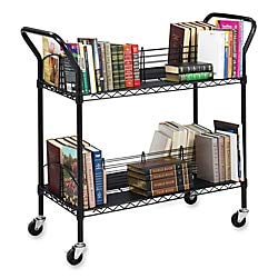 Safco 5333BL 2-Shelf Black Wire Book Cart - Mobile Storage for Books, Office Supplies & Classroom Organization