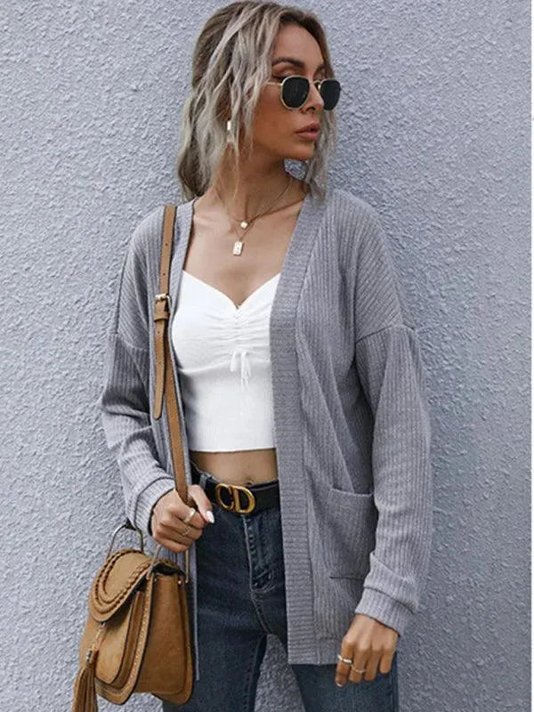 Women's Solid Color Casual Long Cardigan Sweater - Perfect for Office, Travel & Everyday Wear