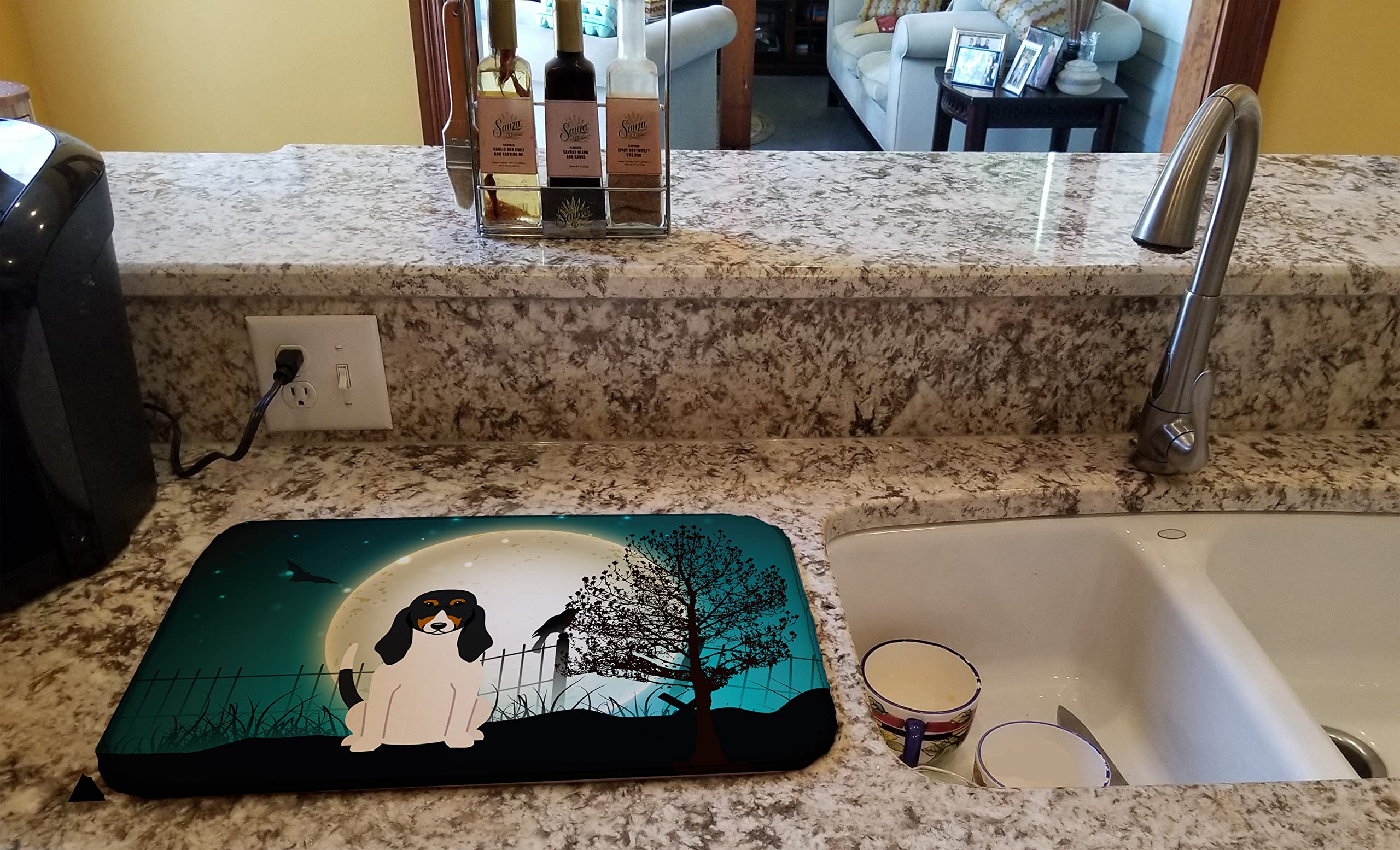 Scary Swiss Hound Dish Drying Mat - Absorbent Kitchen Counter Pad (14x21