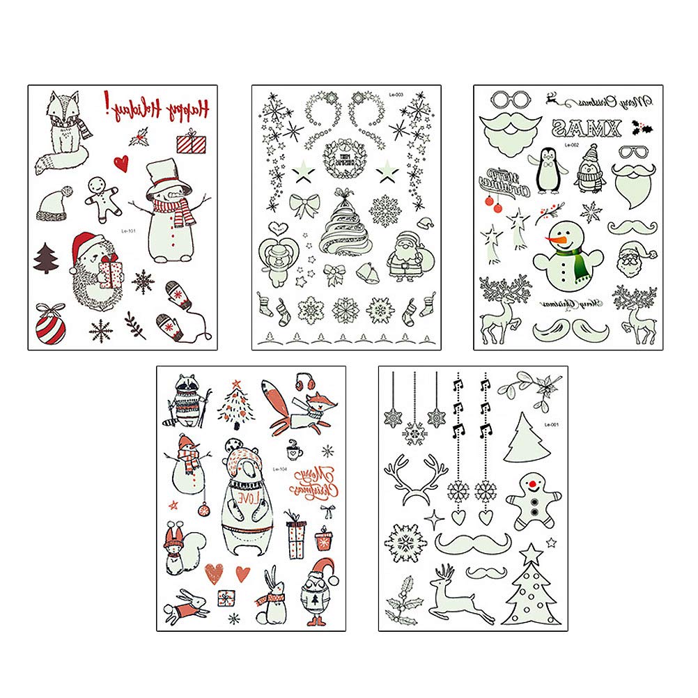 Amosfun 5Pcs Cute Christmas Body Stickers - Holiday Party Decorations, Xmas Photo Booth Props, Fun Festive Supplies for Kids & Adults - Perfect for Christmas Parties, Gift Wrapping & DIY Crafts