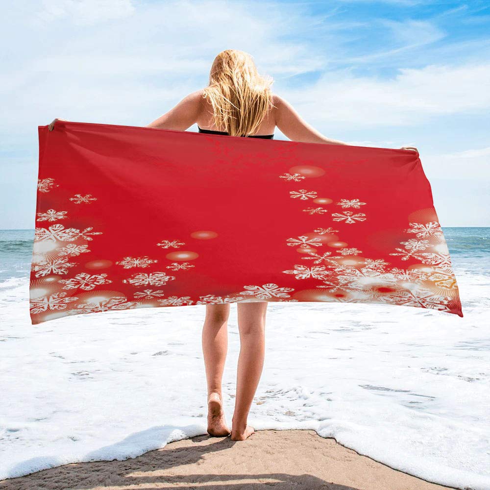 **Personalized Christmas Snowflake Red Microfiber Beach Towel - Quick Dry, Lightweight & Absorbent Oversized Sand Blanket (27