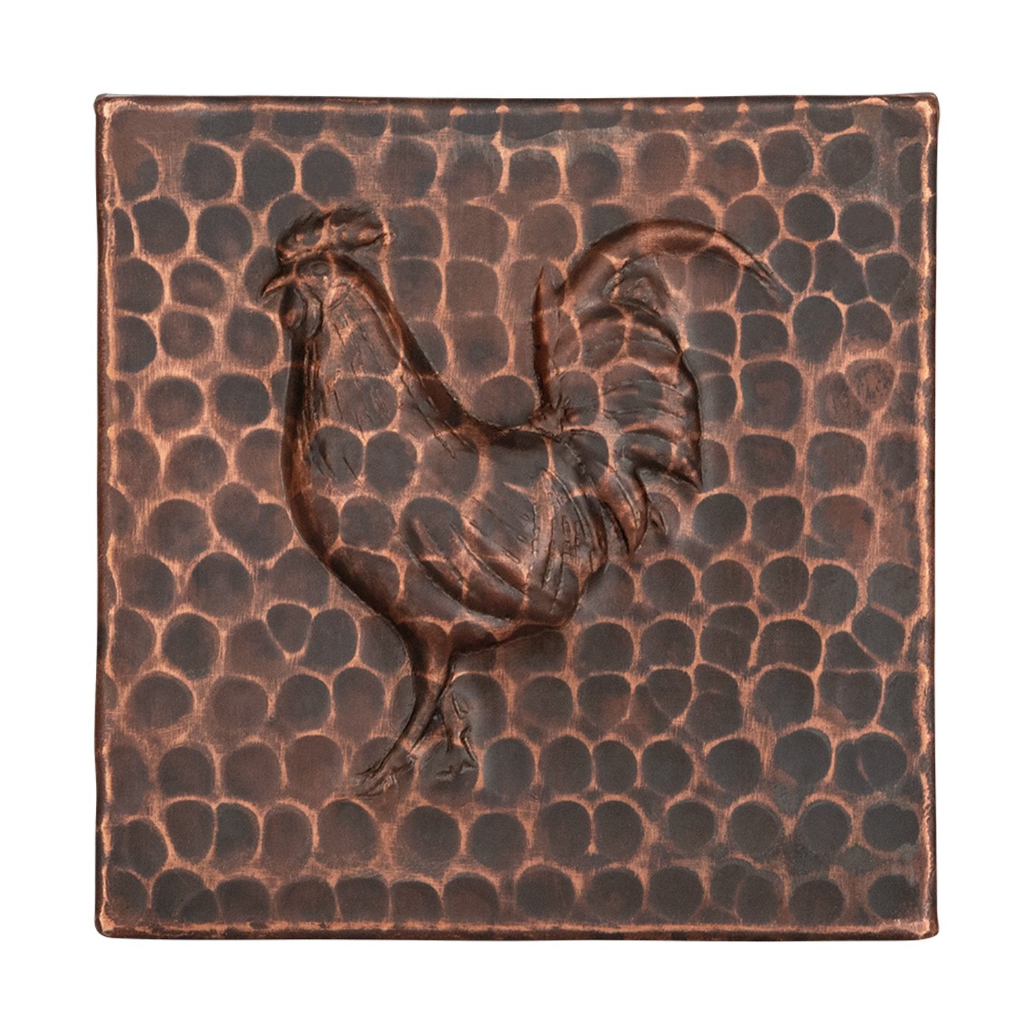 4 x 4 Hammered Copper Rooster Tiles - Set of 8 Handcrafted Decorative Wall Tiles for Kitchen Backsplash, Bathroom Decor, and Outdoor Patio Accents