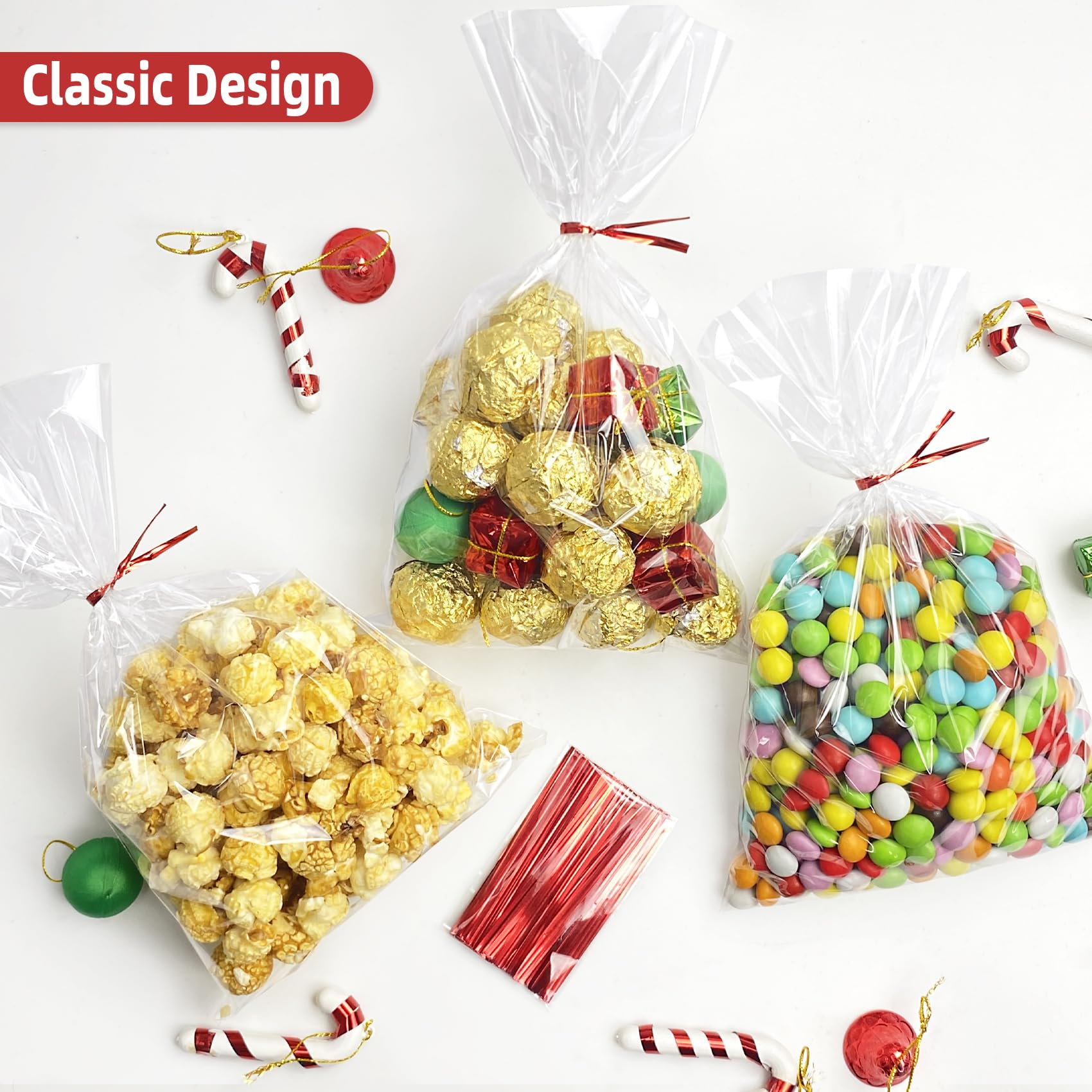 Morepack 6x10 Inches Clear Cellophane Treat Bags with Twist Ties - 100 Count for Candy, Cookies, Party Favors & Gift Wrapping