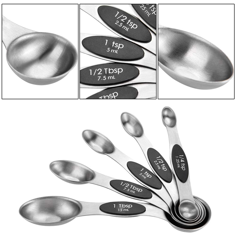 5PCS Stainless Steel Measuring Spoons Set - Magnetic Double-Head Design for Precise Cooking & Baking - Perfect for Measuring Spices, Seasonings, Coffee, and Tea - Dishwasher Safe Kitchen Essentials