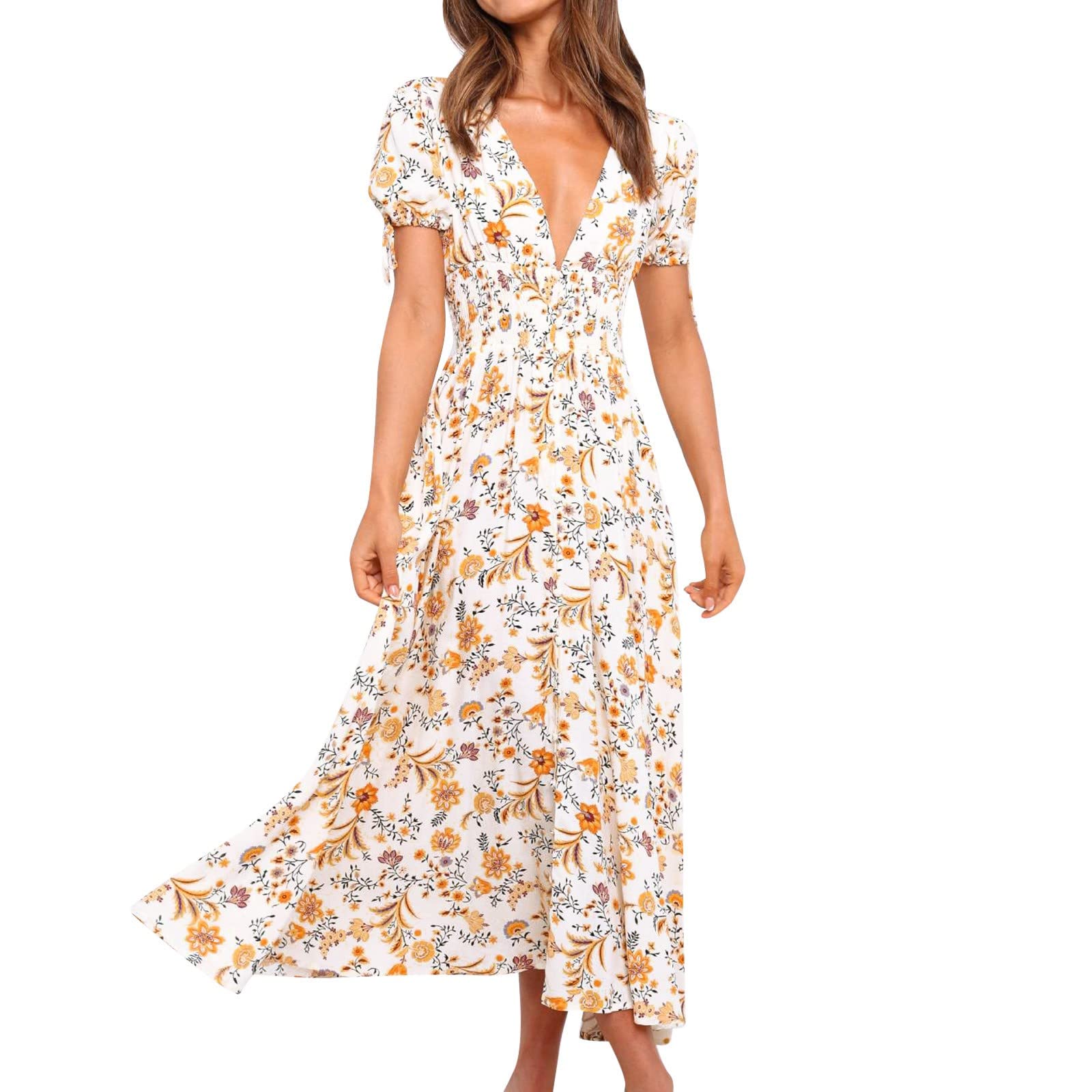 Women's Floral Print Casual Dress 2022 - Elegant V-Neck Short Sleeve Summer Skirt for Outdoor Parties, Dates & Office Wear