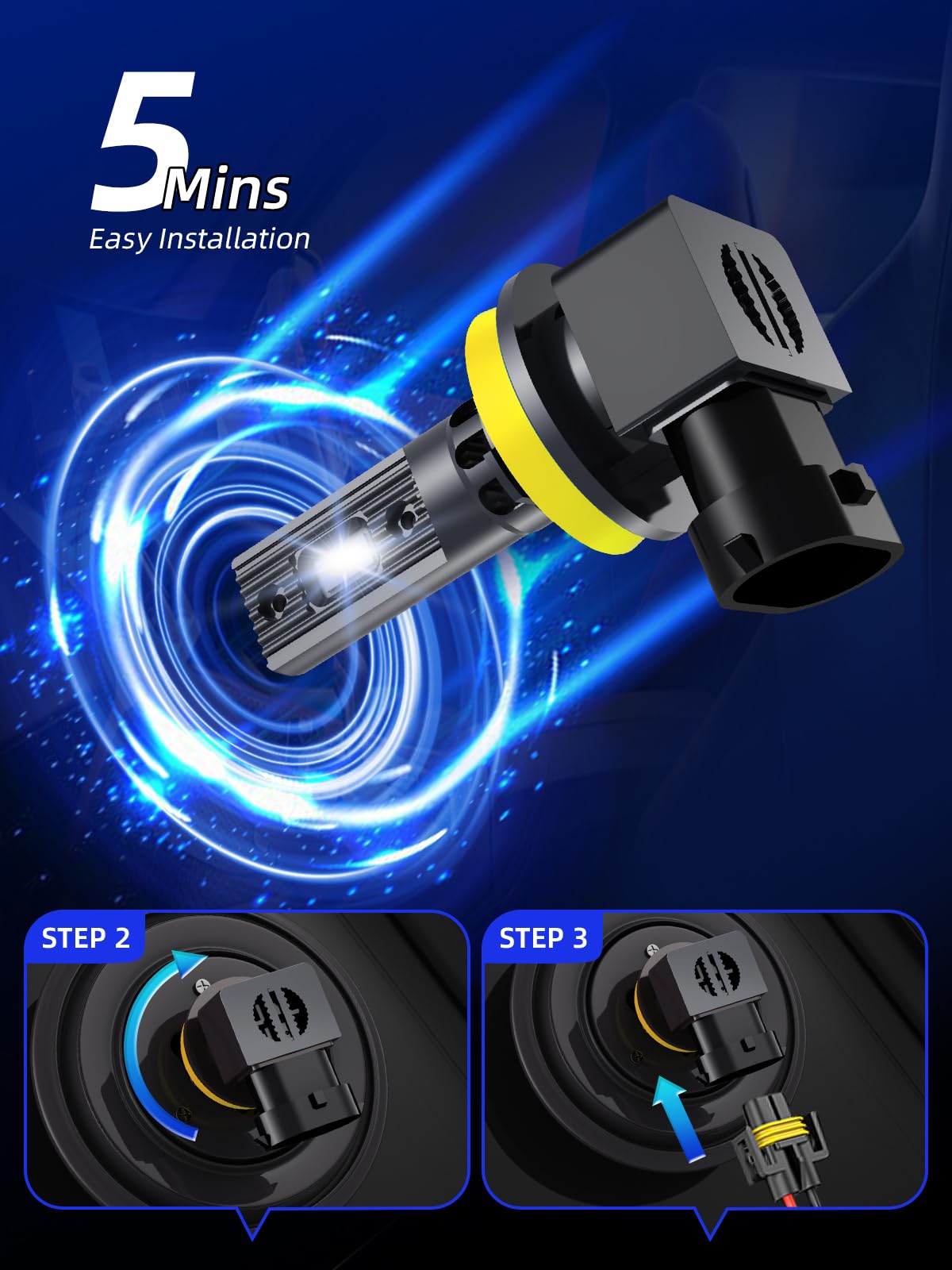 RCJ H11 9005 LED Light Bulbs Combo - 200W 60000LM Super Bright 6000K Cool White Fog Lights (Pack of 4) - Plug & Play for Cars, Trucks, SUVs - Perfect for Night Driving & Off-Road Adventures