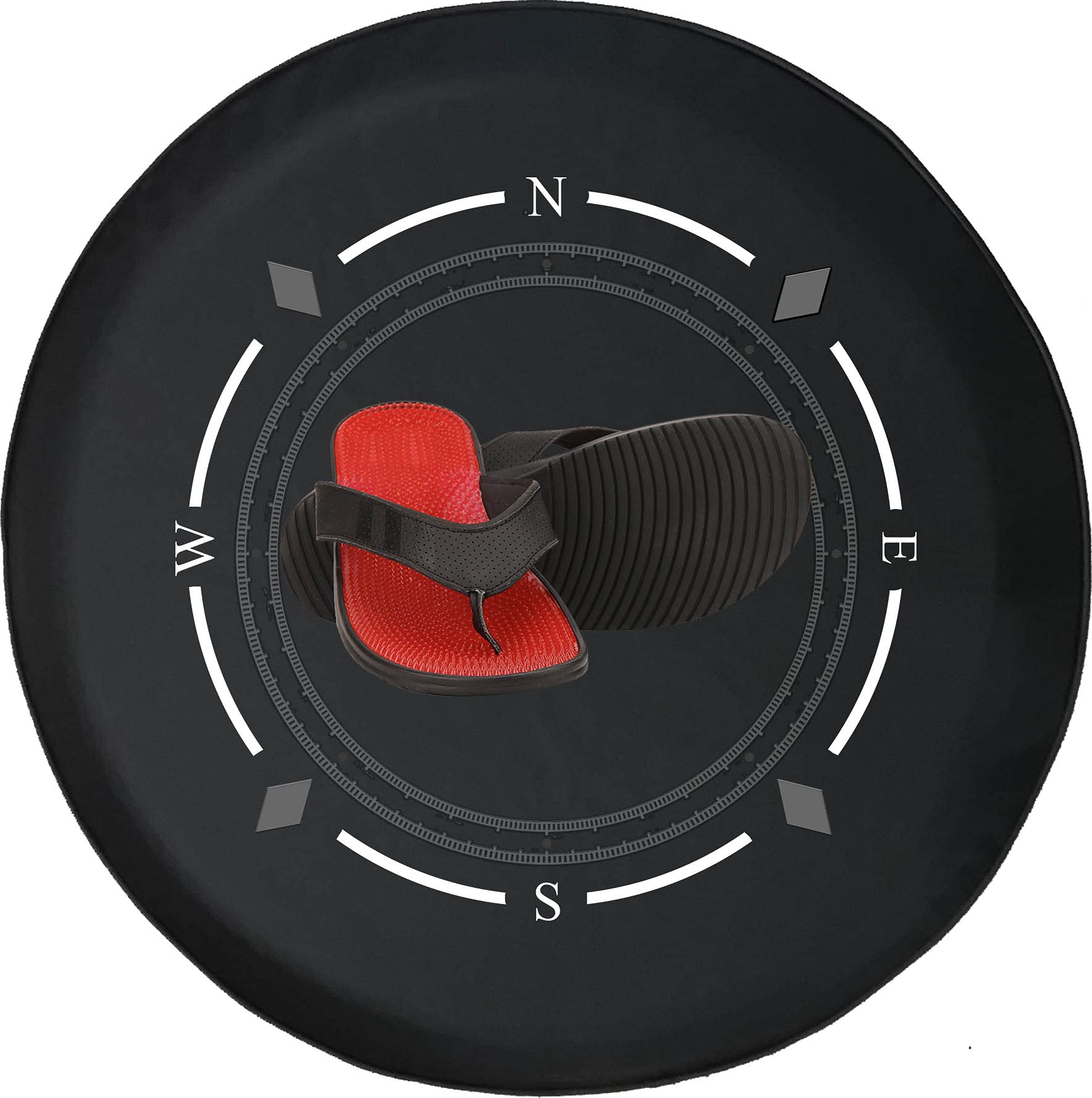 Waterproof Spare Tire Cover with Compass Design & Red Flip Flop Sandals Print - Universal Fit for SUV, Trailer, RV & Most Vehicles - Perfect for Beach Trips & Road Adventures