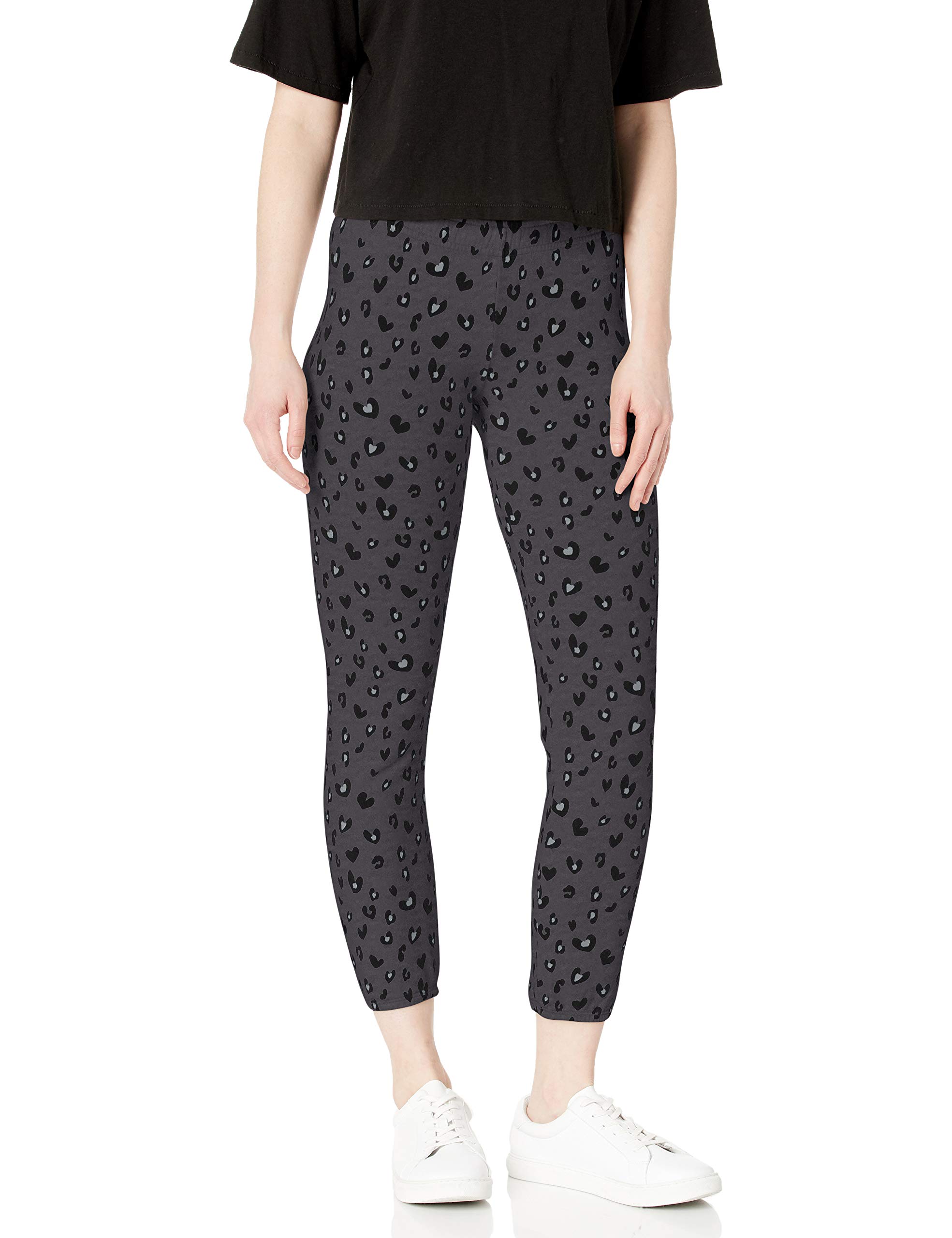 Monrow Women's Heart Leopard Print Jogger Sweatpants - Elastic Waist Comfort Fit for Lounge, Yoga & Casual Wear