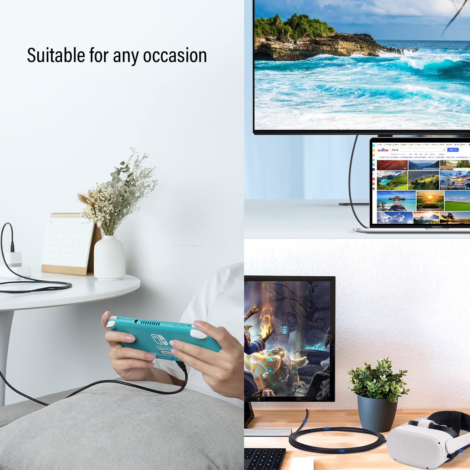 USB-C to USB-C Cable 6.6Ft Fast Charging 100W & 20Gbps Data Transfer - Compatible with Apple iPhone 15/16, MacBook Pro, iPad Air, Samsung Galaxy, Dell, LG, ARZOPA, KYY Portable Monitor - 4K Video Support for Work, Travel & Home Office Use