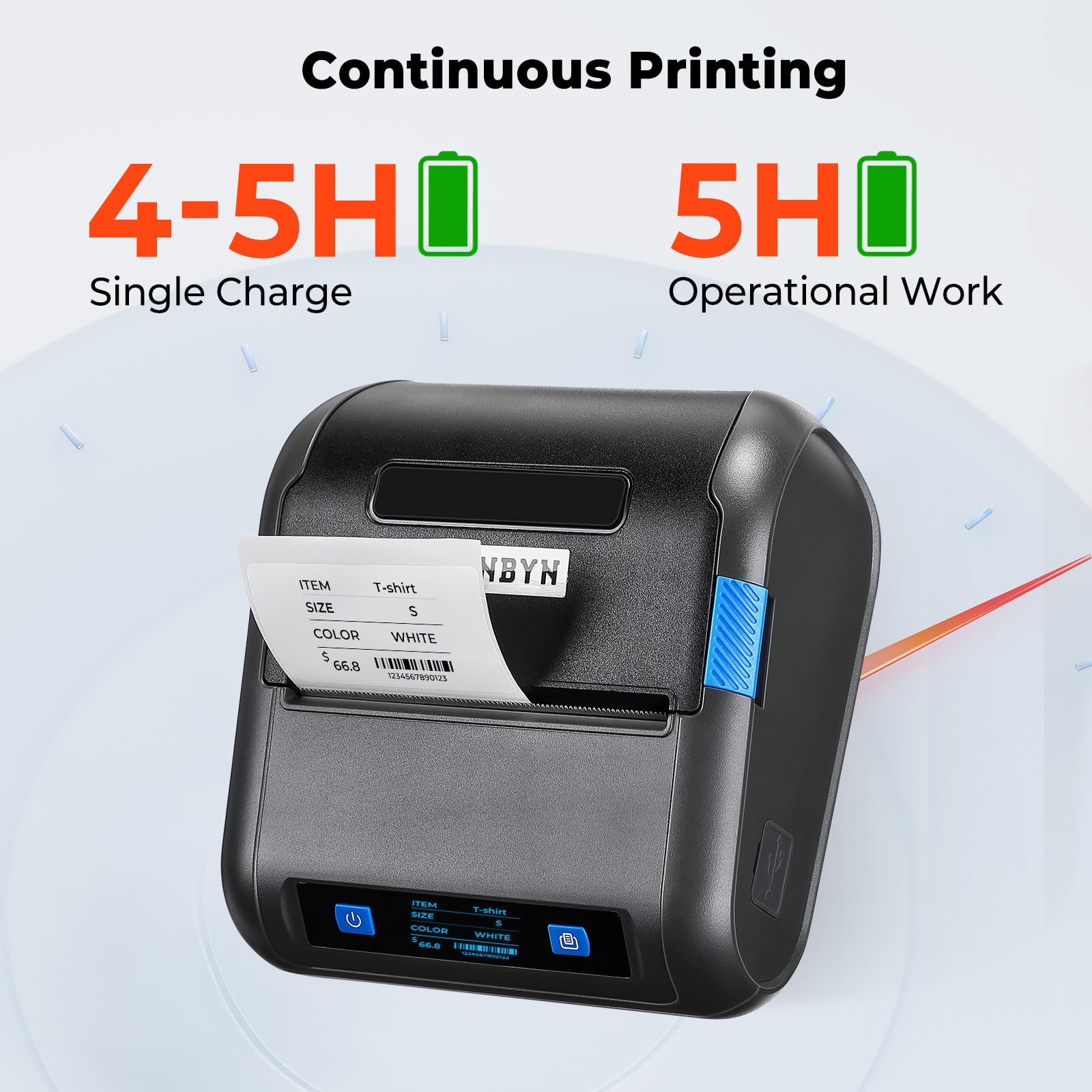 MUNBYN 3 Inch Bluetooth Thermal Label Printer - 5H Battery Life, Compatible with Receipts & Labels (1.96