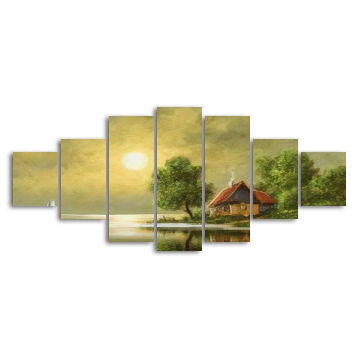 Hand-Painted Rural Landscape Oil Painting on Canvas - Large 7-Panel Wall Art for Living Room, Bedroom & Office Decor - Framed & Ready to Hang | Perfect for Farmhouse, Rustic & Modern Home Interiors