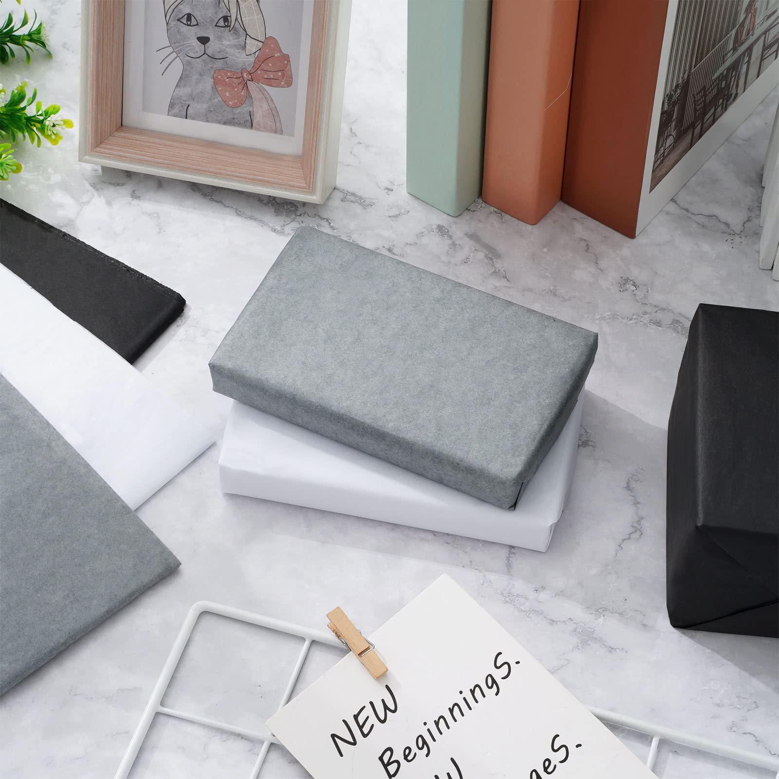 Premium Whaline 120-Sheet Assorted Black & Gray Tissue Paper for Gift Wrapping, DIY Crafts, Paper Flowers - 15