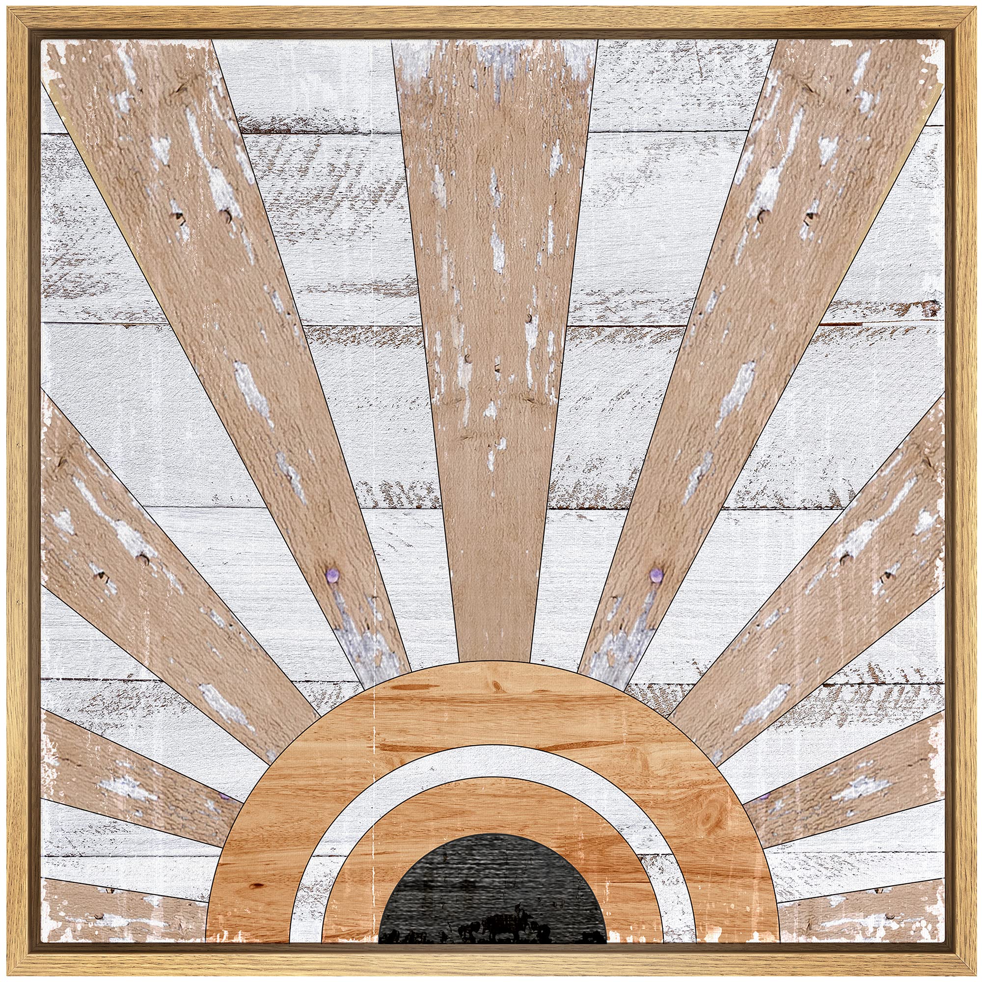 IDEA4WALL Framed Canvas Print - Western Decor Shining Sunlight Woodblock Art, Abstract Geometric Wood Panels, Modern Bohemian Warm Design for Living Room, Bedroom, Office - 16