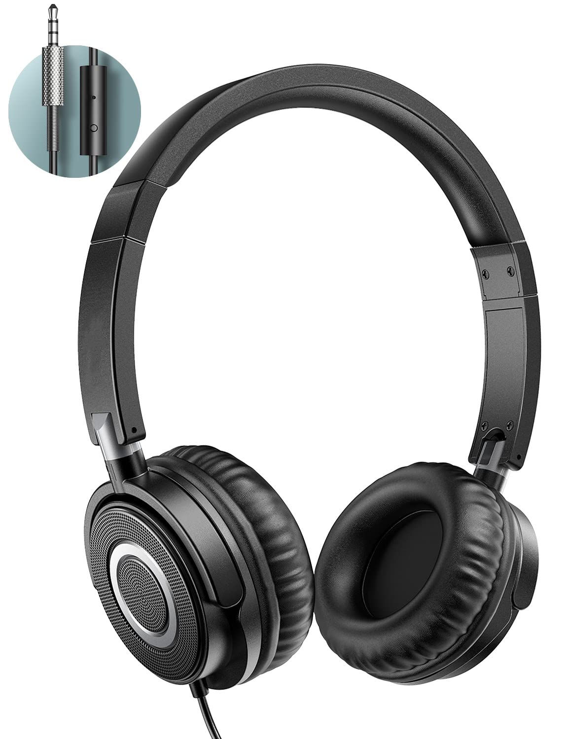 Lightweight Foldable On-Ear Headphones with Microphone - Wired Stereo Headset with Deep Bass for Kids, Teens & Adults - Portable Design for Home, Office, Travel & Virtual Schooling (Black) - Perfect for Gaming, Online Classes & Commuting