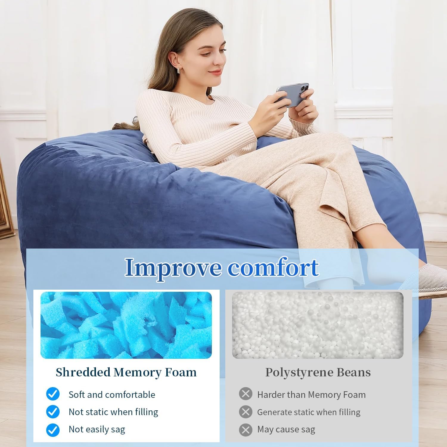40 lbs Shredded Memory Foam Bean Bag Filler - Ultra Soft Pillow Stuffing & Bean Bag Refill for Couches, Cushions, Stuffed Animals, Dog Beds & DIY Arts & Crafts | Perfect for Home Comfort & Creative Projects