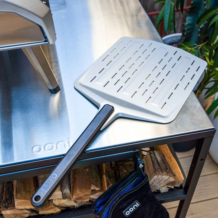 Ooni Perforated Pizza Peel - Premium Aluminum Pizza Paddle for Outdoor Wood Fired Ovens - Perfect for Neapolitan & Artisan Pizza Making at Home or Restaurant Use