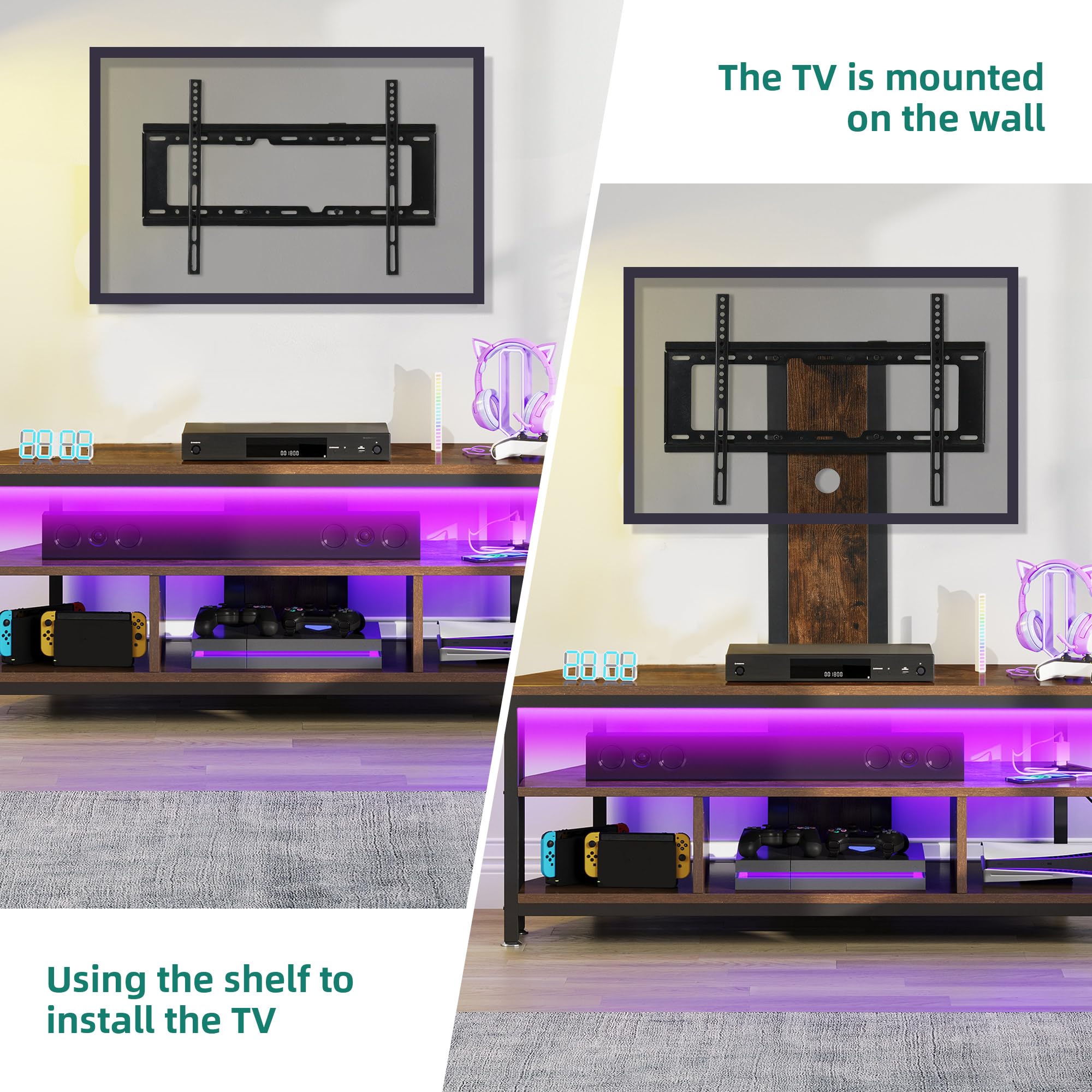 YITAHOME Rustic Brown TV Stand with Mount for 70/65/55 inch TVs - Adjustable Height Entertainment Center with Storage Shelves & Built-in Power Outlet - Modern TV Console Cabinet for Living Room, Bedroom & Home Theater Setup