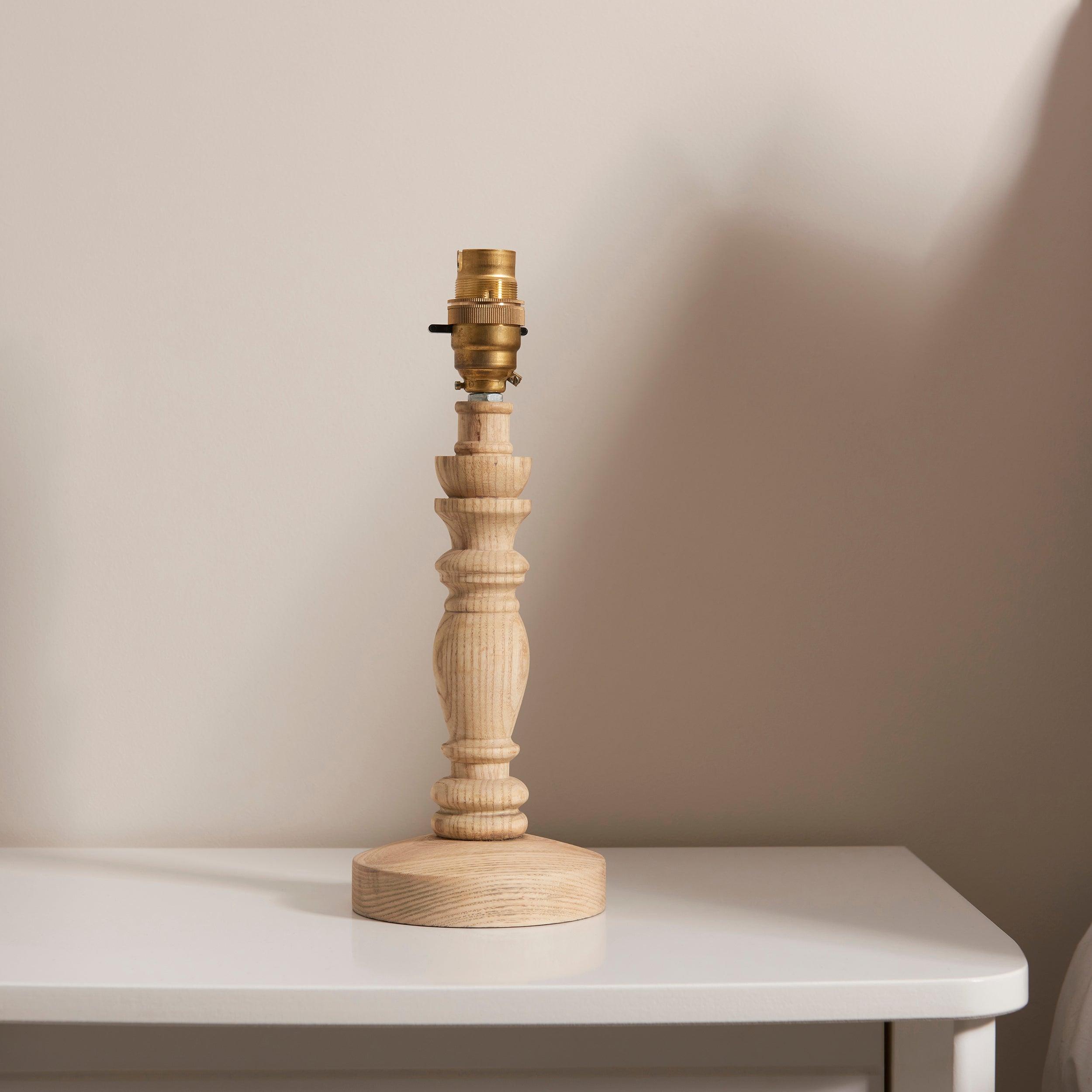 Bibury Wooden Table Lamp with 20cm Pearl Grey Leaf Shade - Elegant Home Office & Bedroom Lighting Decor for Cozy Ambience