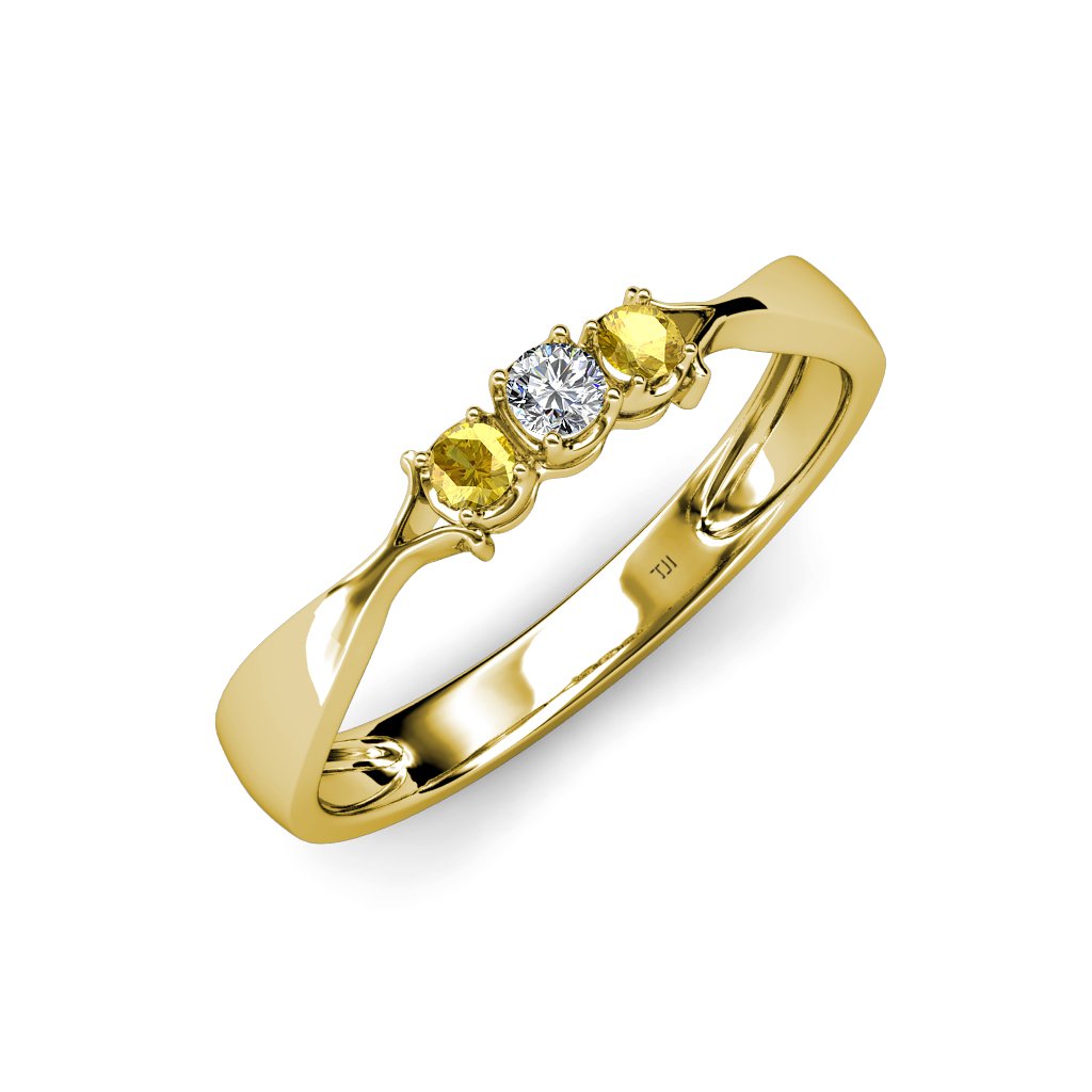 Yellow Sapphire Diamond Ring 0.16ct 14K Gold for Wedding Engagement