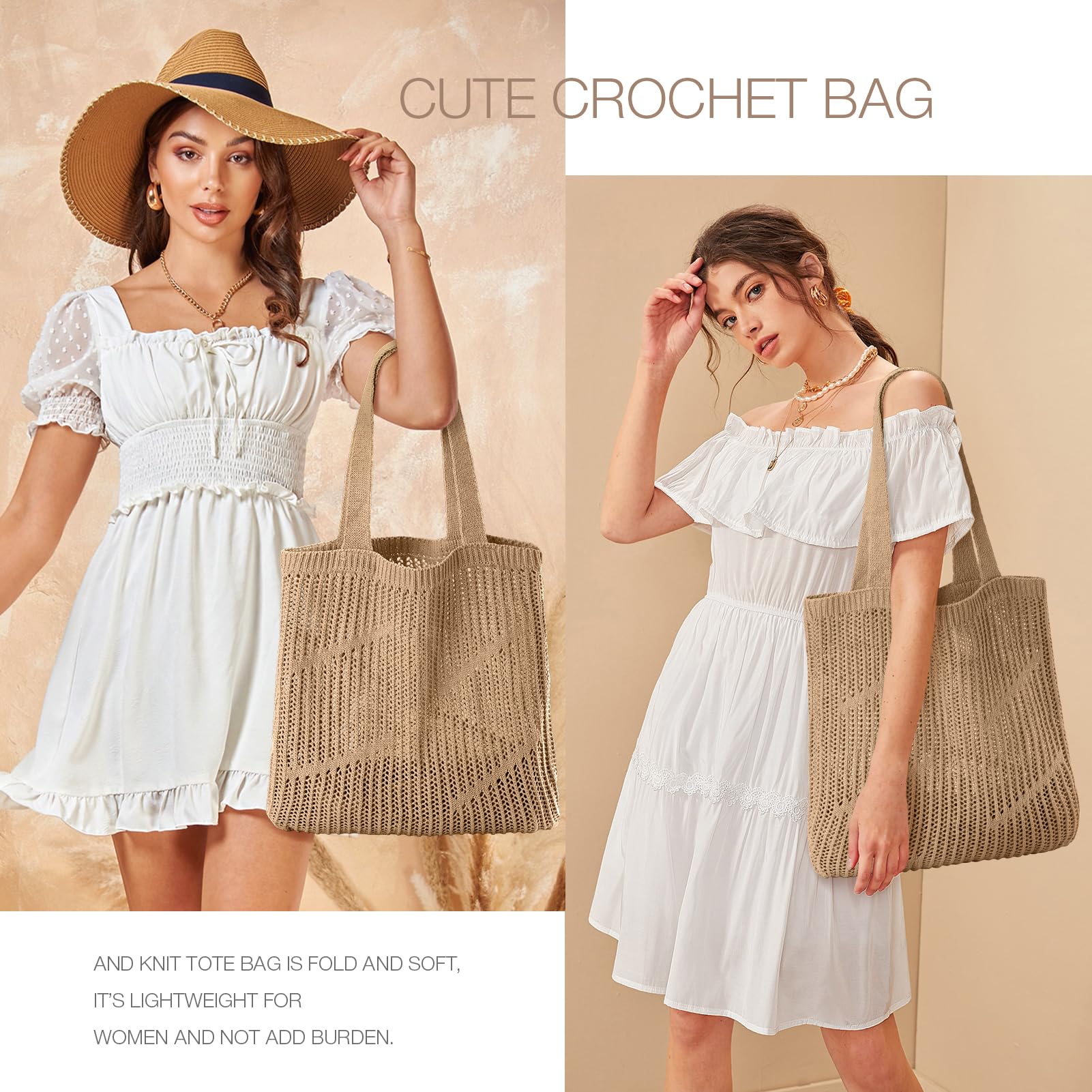 Crochet Tote Bag for Women - Large Beach Mesh Knitted Shoulder Bag, Aesthetic Hollow Hobo Handbag | Perfect for Summer Outings, Beach Trips, and Casual Shopping