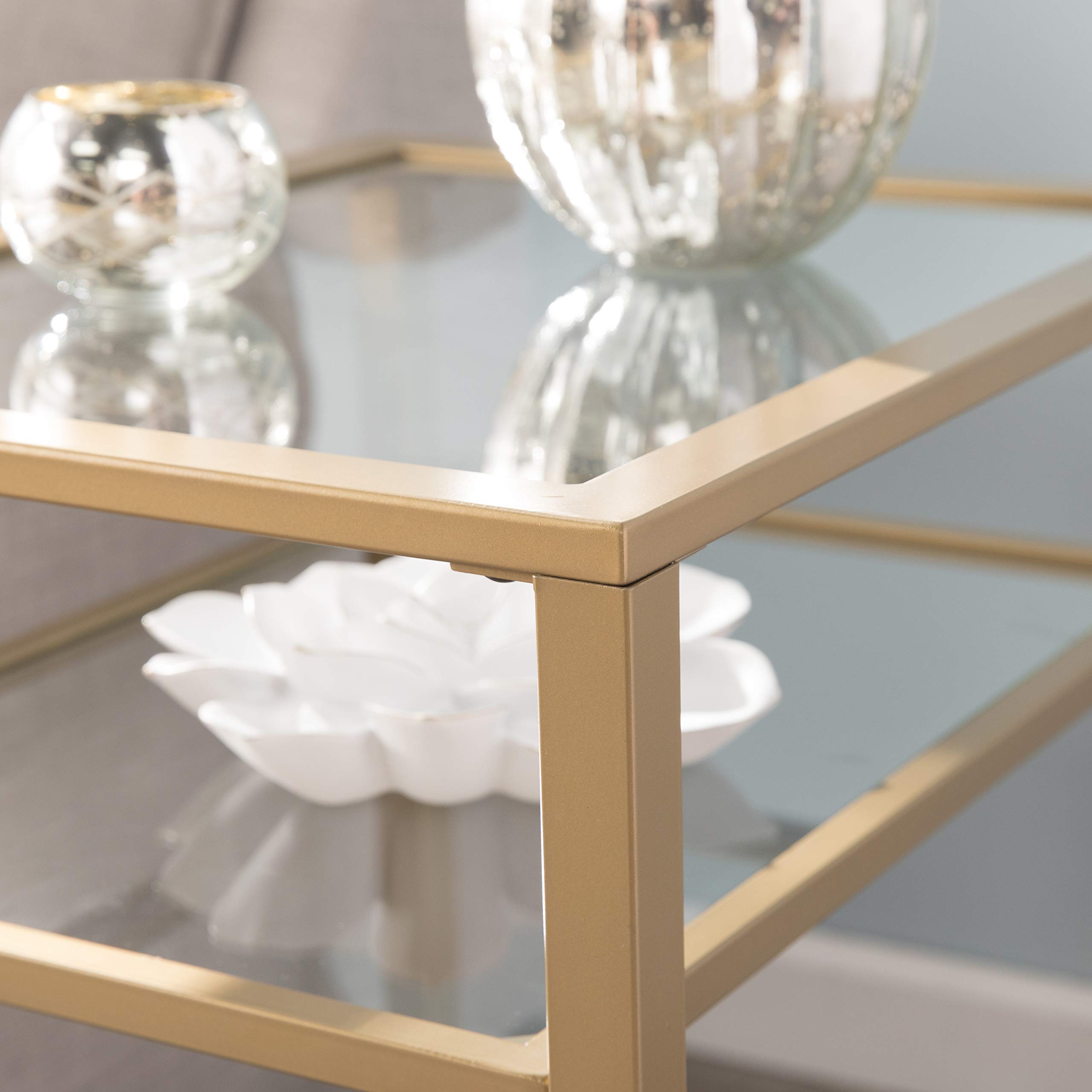 SEI Furniture Jaymes Metal & Glass 3-Tier End Table - Soft Gold Finish, Modern Side Table for Living Room, Bedroom & Office Decor
