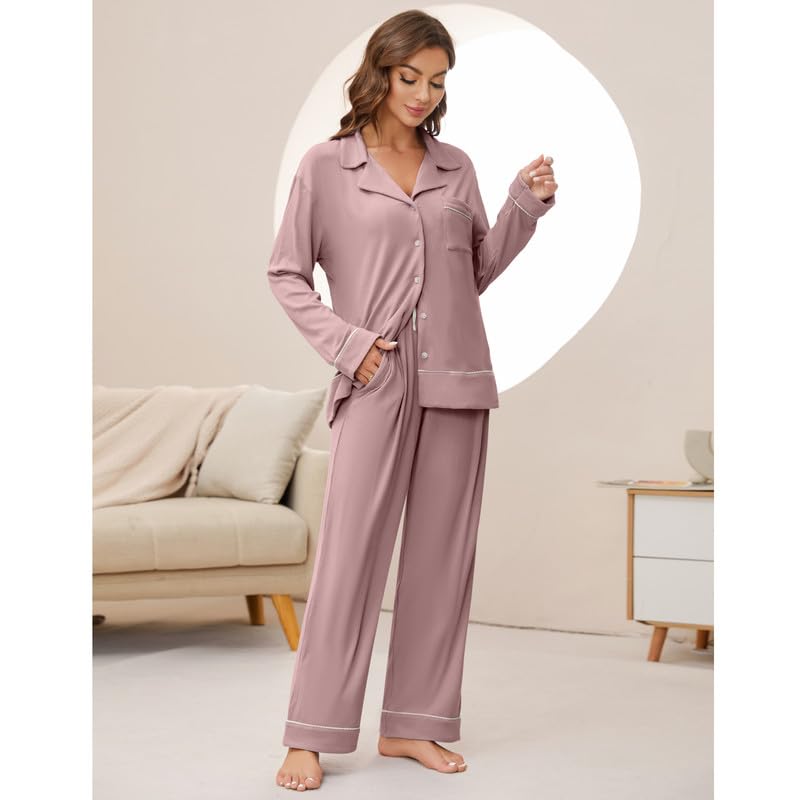 HEARTNICE Women's Soft Long Sleeve Pajama Set - Button Up Knit Sleepwear & Lounge Wear 2-Piece Pajamas for Women - Perfect for Sleeping, Relaxing at Home, and Cozy Winter Nights