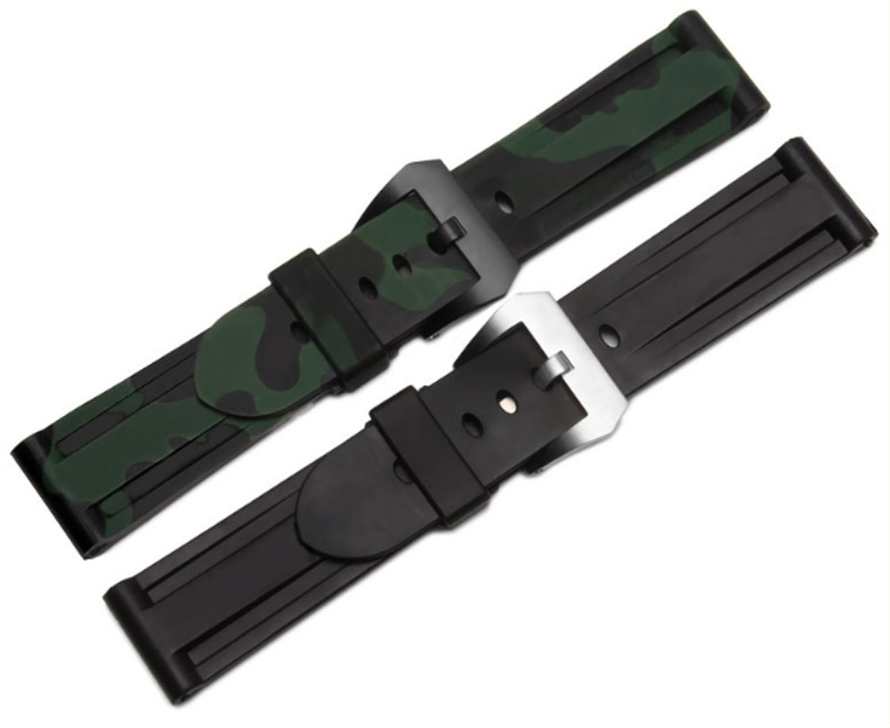 24mm Camouflage Diver Rubber Silicone Watch Band with PVD Tang Buckle - Compatible with Panerai Luminor Watches - Waterproof & Durable for Scuba Diving, Swimming & Outdoor Adventures