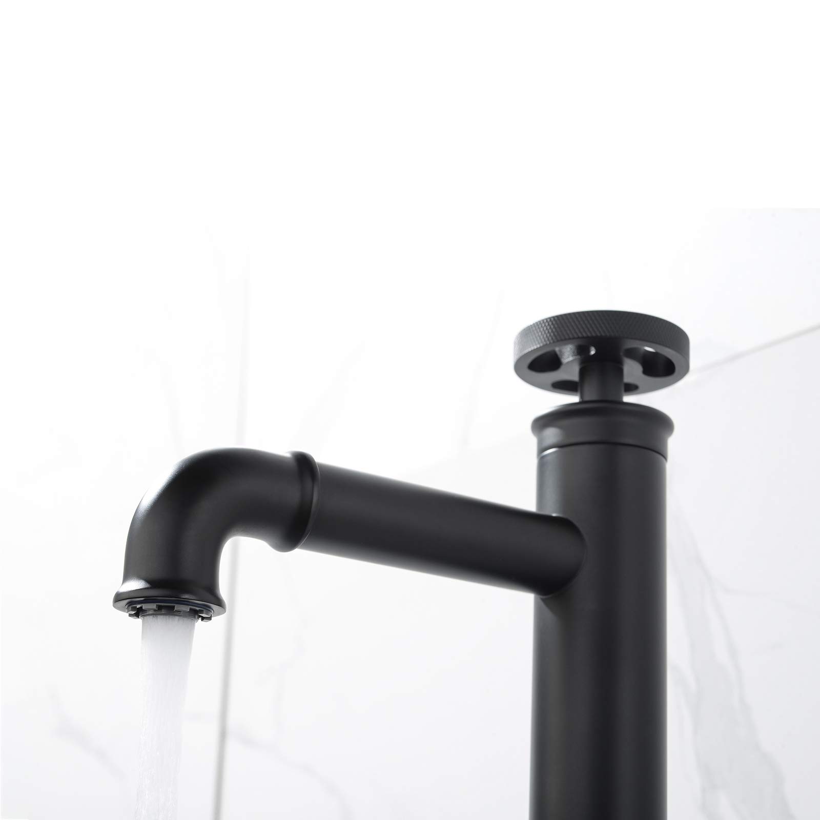 Brass Tall Bathroom Sink Faucet - Single Handle Single Hole Deck Mounted Basin Mixer Tap with Hot/Cold Water - Industrial Style Black Vanity Faucet for Modern & Farmhouse Bathrooms