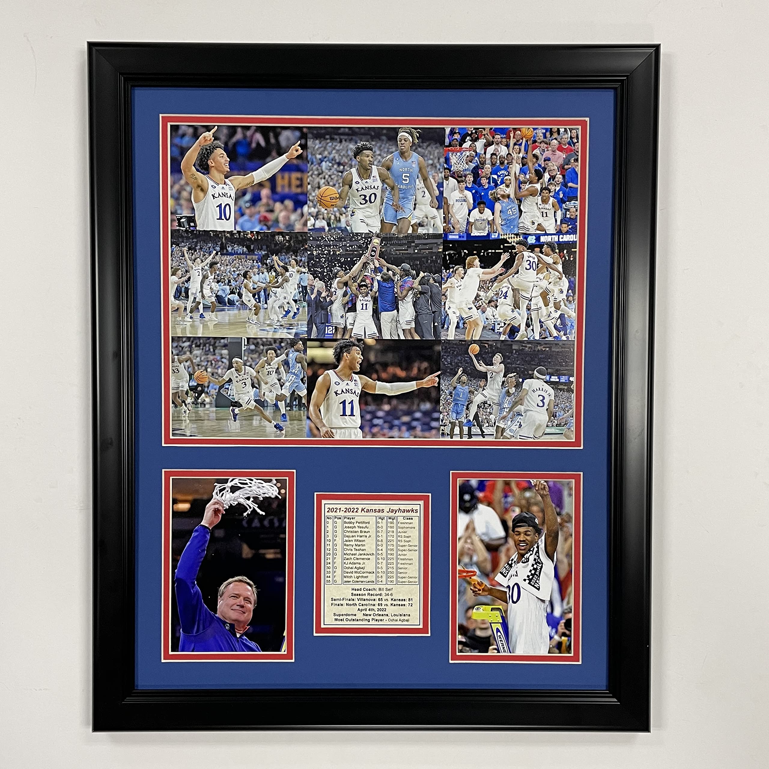 Kansas Jayhawks 2021-2022 NCAA Basketball National Champions - 18x22 Inch Framed Mosaic Photo Collage - Perfect for KU Fans, Sports Memorabilia & Man Cave Decor