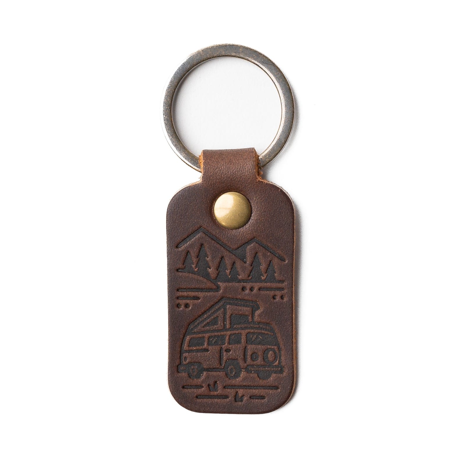 Premium Leather Key Fob for Camper Van - Durable Car Keychain with Metal Hook - Perfect for RV, Travel & Outdoor Adventures