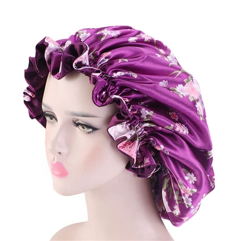 GRETD Large Satin Lined Bonnet Sleep Cap - Double Sided Reversible Silky Night Hat for Women - Perfect for Curly Hair Protection & Bedtime Comfort (Color: E, One Size)