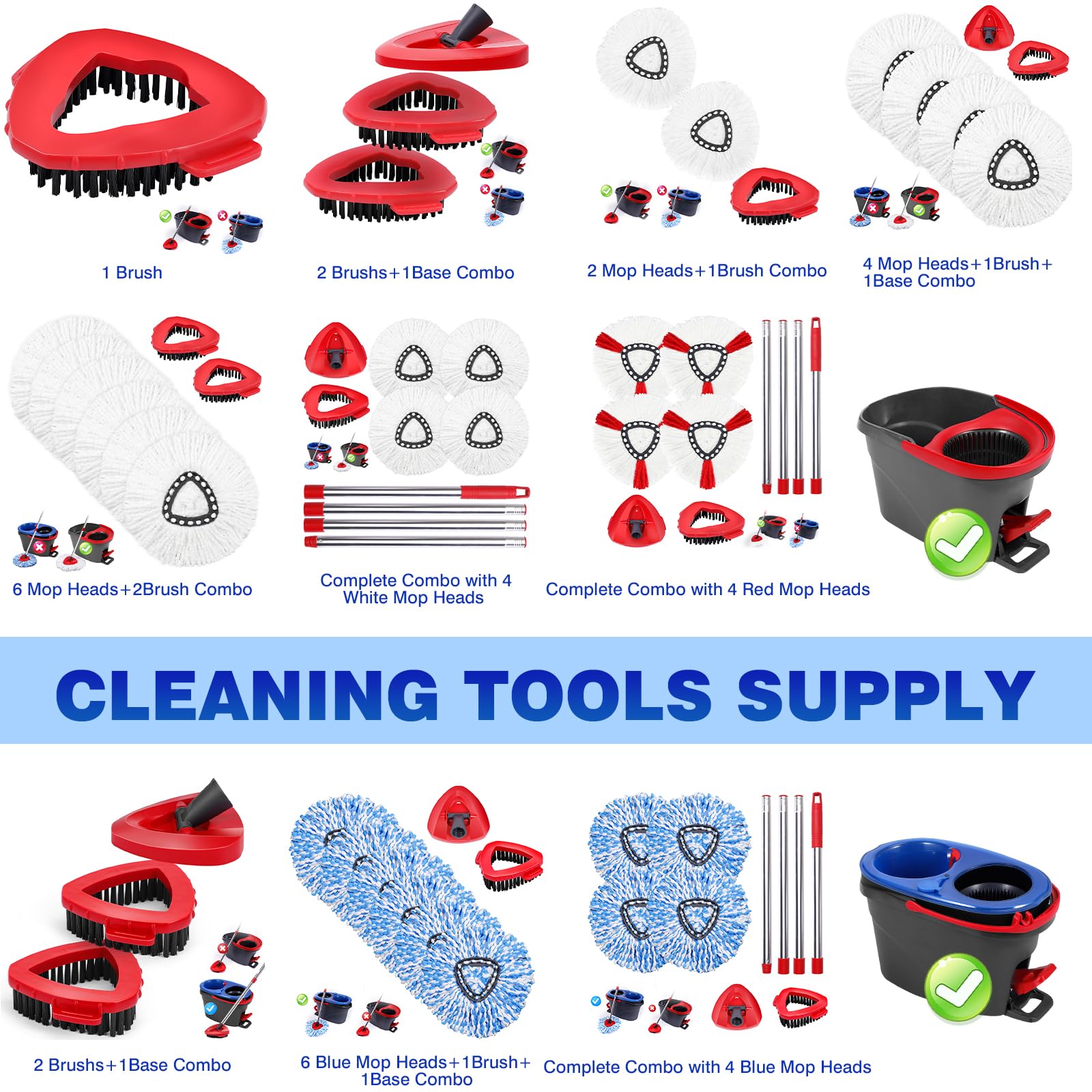 OCeda RinseClean 2 Tank System Scrub Brushes - 2 Pack with Storage Base | Mop Head Replacement & Spin Mop Refills | Heavy-Duty Cleaning for Bathroom, Kitchen, Tub & Tile | Perfect for Deep Cleaning Floors, Showers & Countertops