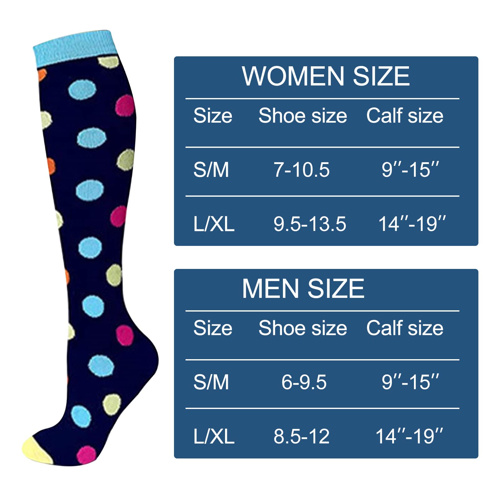 Men's & Women's Compression Socks - 6 Pairs Athletic Running Socks for Sports, Fitness & Outdoor Activities - Breathable Long Tube Support Socks for Running, Hiking & Workout Recovery