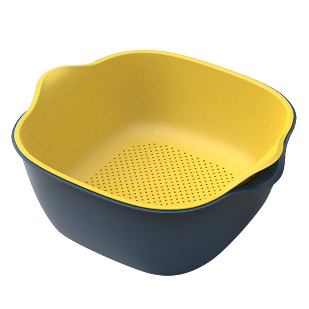 DOITOOL Double Layer Drain Basket for Fruits & Vegetables - Large Size, Dark Blue & Yellow - Practical Kitchen Storage Basket for Washing, Draining, and Organizing Produce