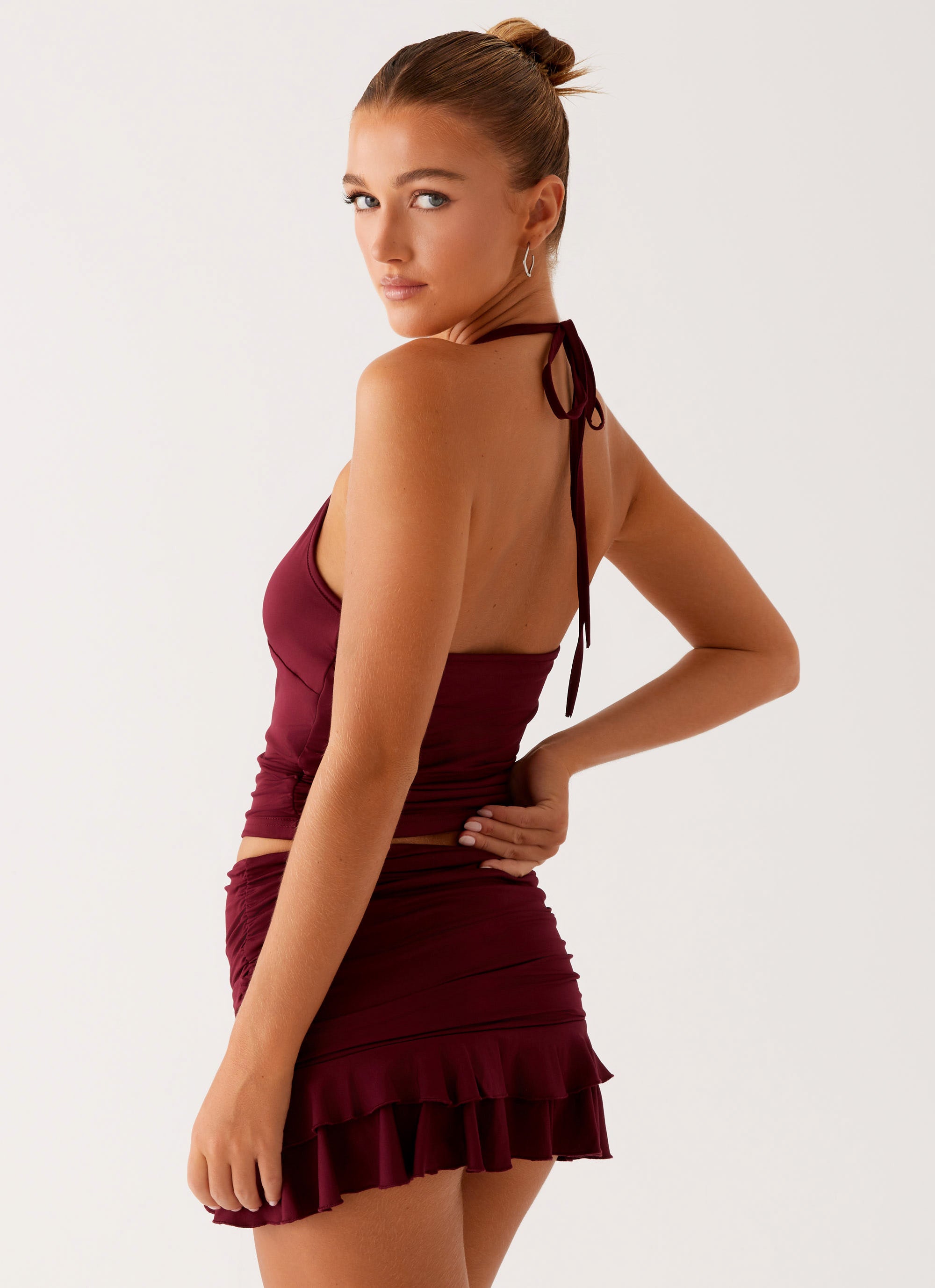 Bernie Halter Top for Women - Soft Raspberry Wine Color, Casual & Comfortable Summer Blouse - Perfect for Beach Outings, Brunch Dates, and Weekend Getaways