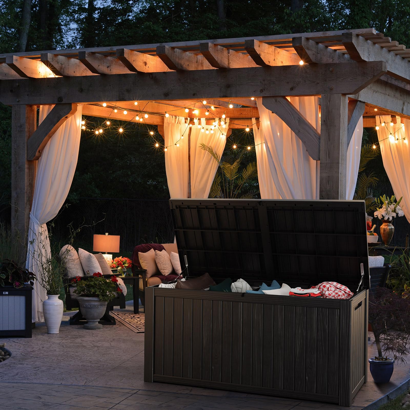 Vixzen 180 Gallon Resin Deck Box - Lockable Outdoor Storage Container for Patio Cushions, Garden Tools, Pool Accessories | Weatherproof & UV Resistant Black Deck Box | Perfect for Backyard, Poolside & Garden Organization