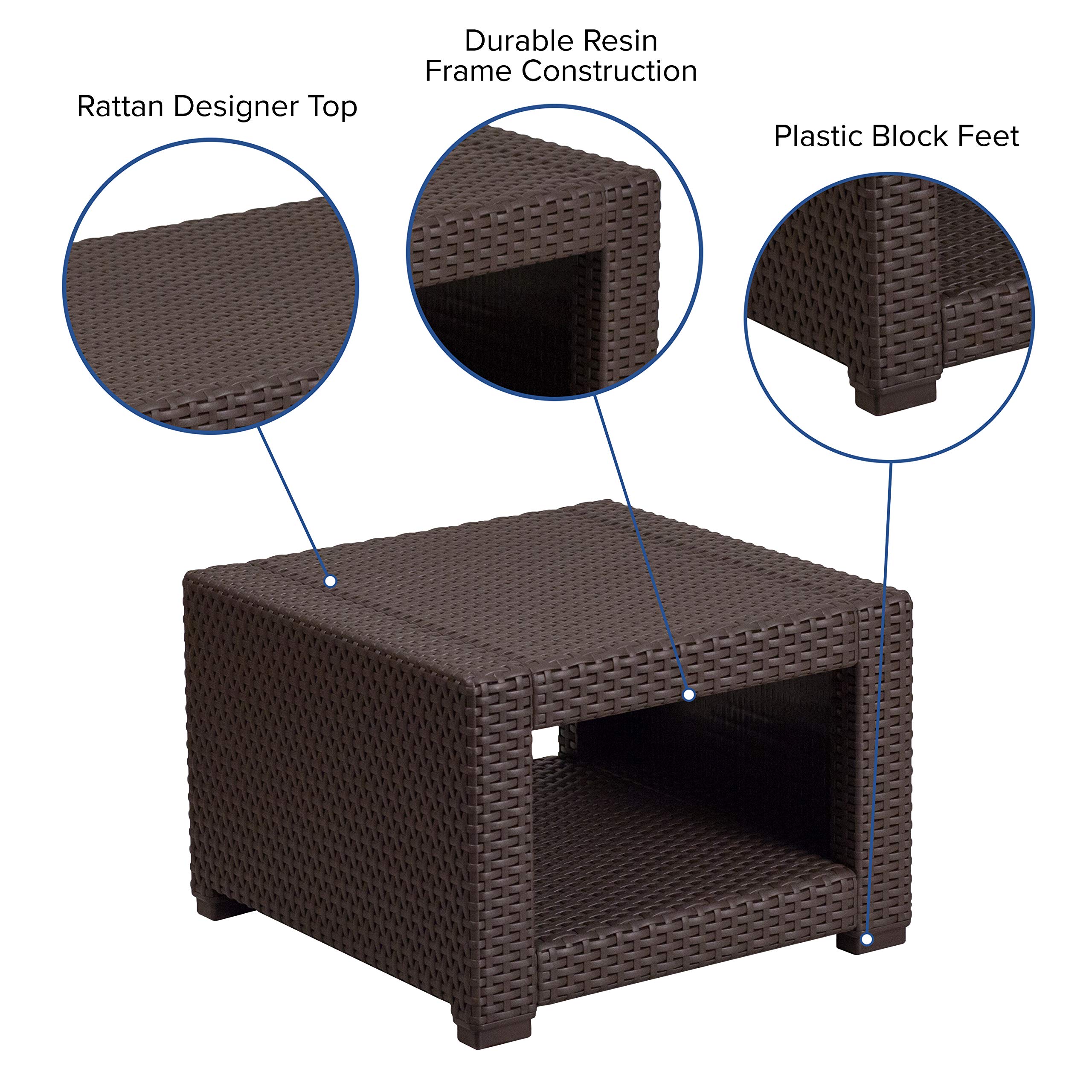 Merrick Lane Malmok Outdoor Side Table - All-Weather Chocolate Brown Faux Rattan Wicker Accent Table with Shelving - Perfect for Patio, Poolside & Garden Decor